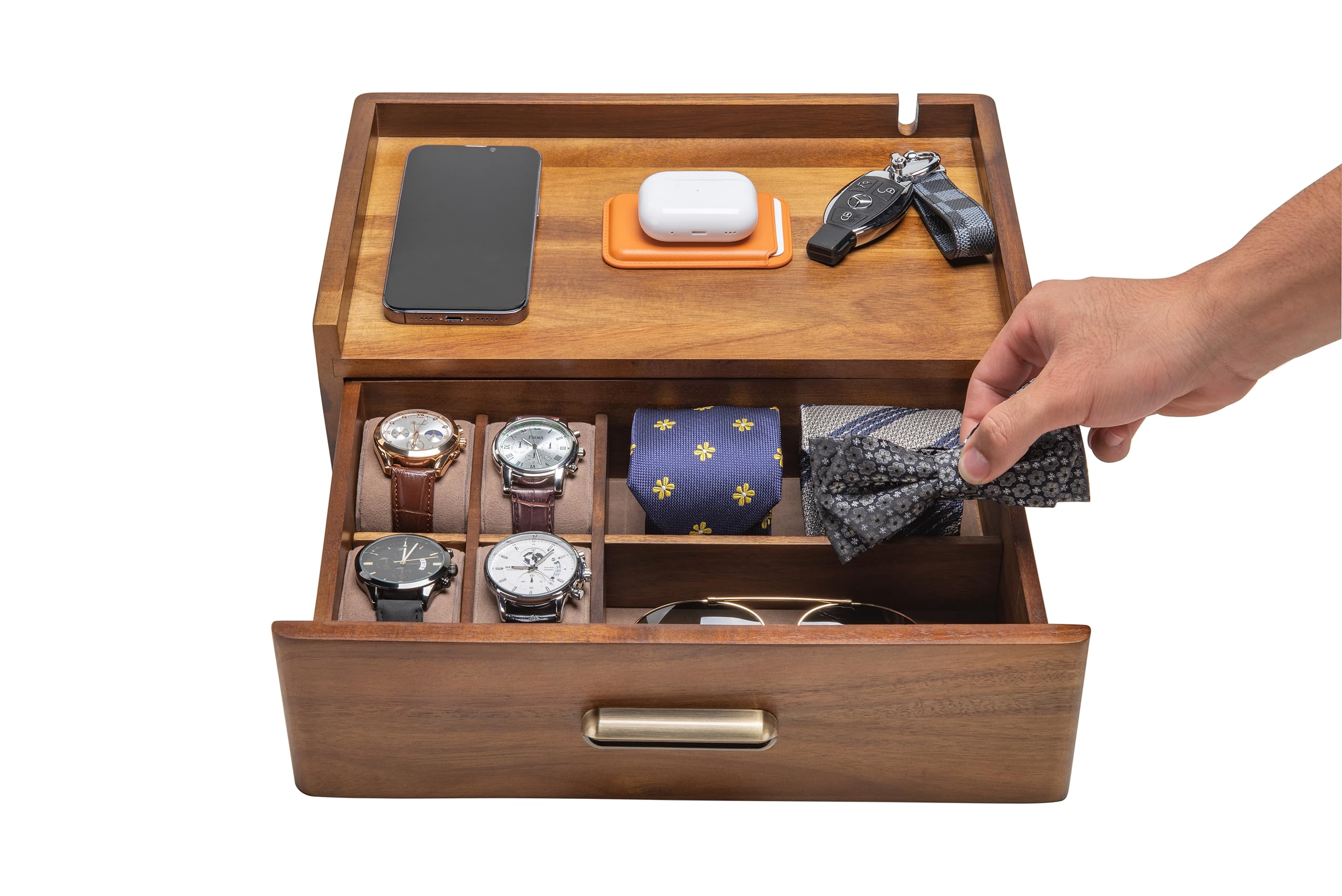 Shanik Docking Station Organizer - Versatile Multi-Purpose Organizer with Charging Station - Elegant Wood Docking for Electronics, Office Supplies, Cosmetics, and Keys