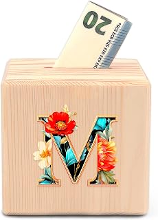 Wooden Piggy Bank Money Bank Coin Bank (Letter M)