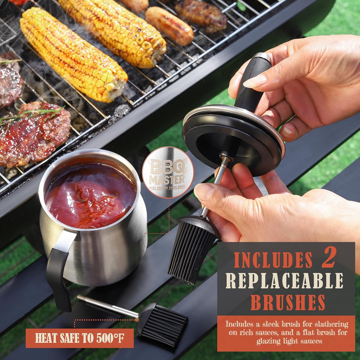 Showdown: Replaceable Brushes, 304 Steel, Airtight 32oz Jar, & Grilling Gadget Must-Have - Gifts for Dad, Husband, Grandpa