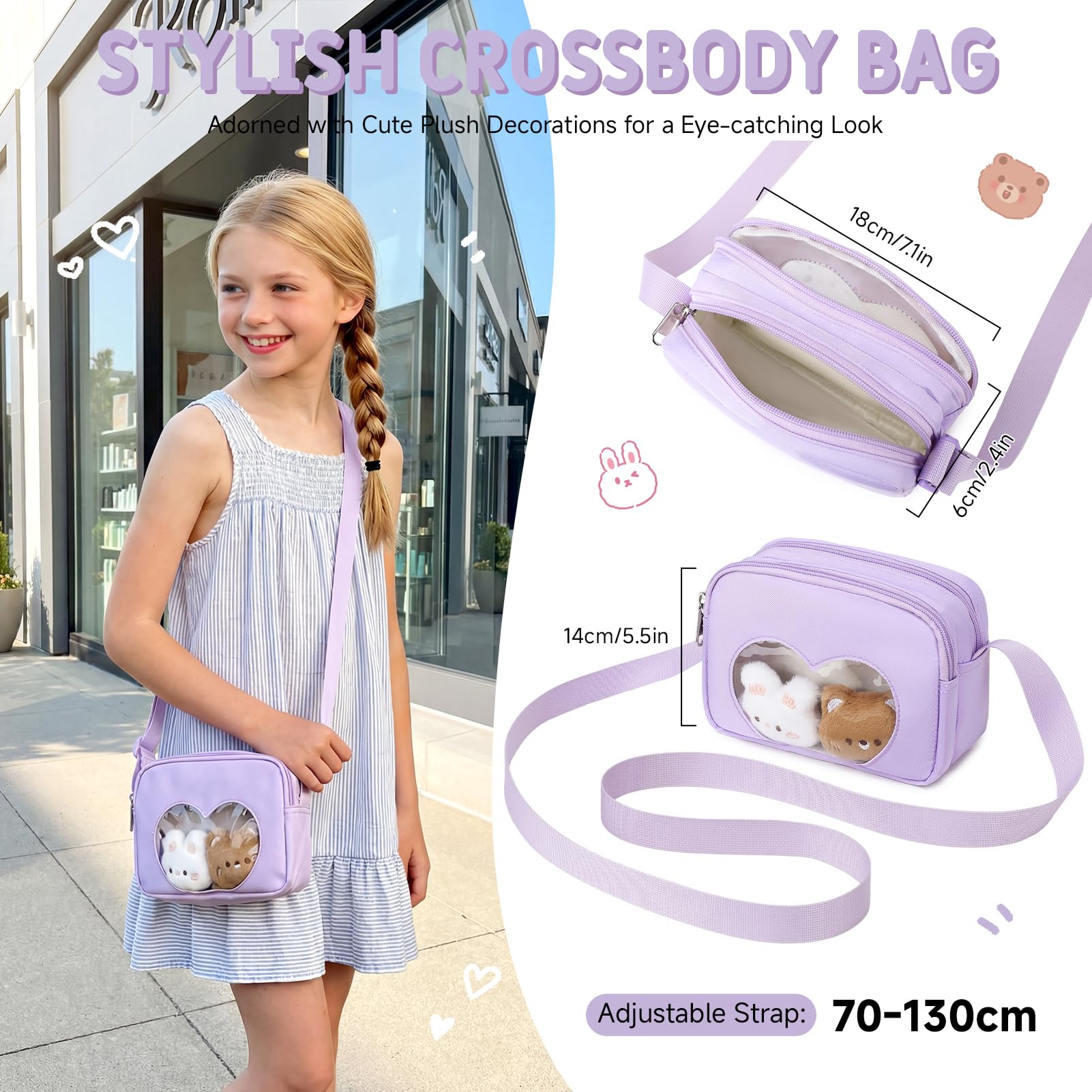 Amythe Schultasche Mädchen Rucksack Kinder, 4-teilig Schulrucksack-Set Atmungsaktiv für Mädchen, Lässiger Schulranzen mit Lunchpaket Mäppchen und Umhängetasche, Lila