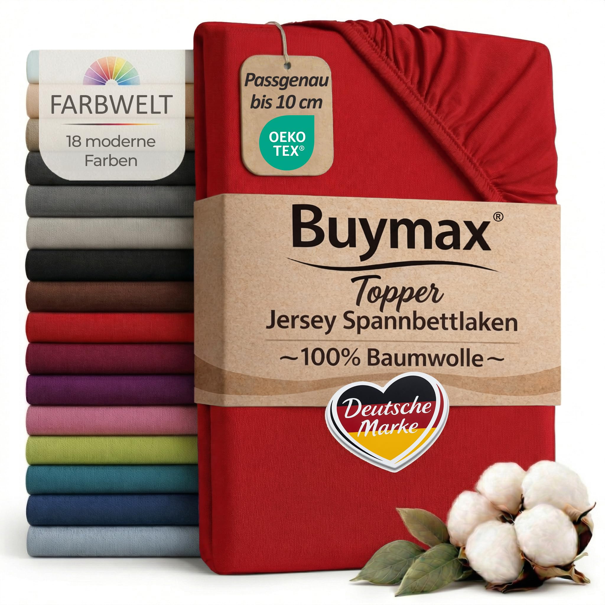 Buymax Jersey Topper Spannbettlaken aus 100% Baumwolle – Spannbetttuch für Topper bis 10 cm Höhe (18 cm Steg), atmungsaktiv, elastisch, Oeko-TEX