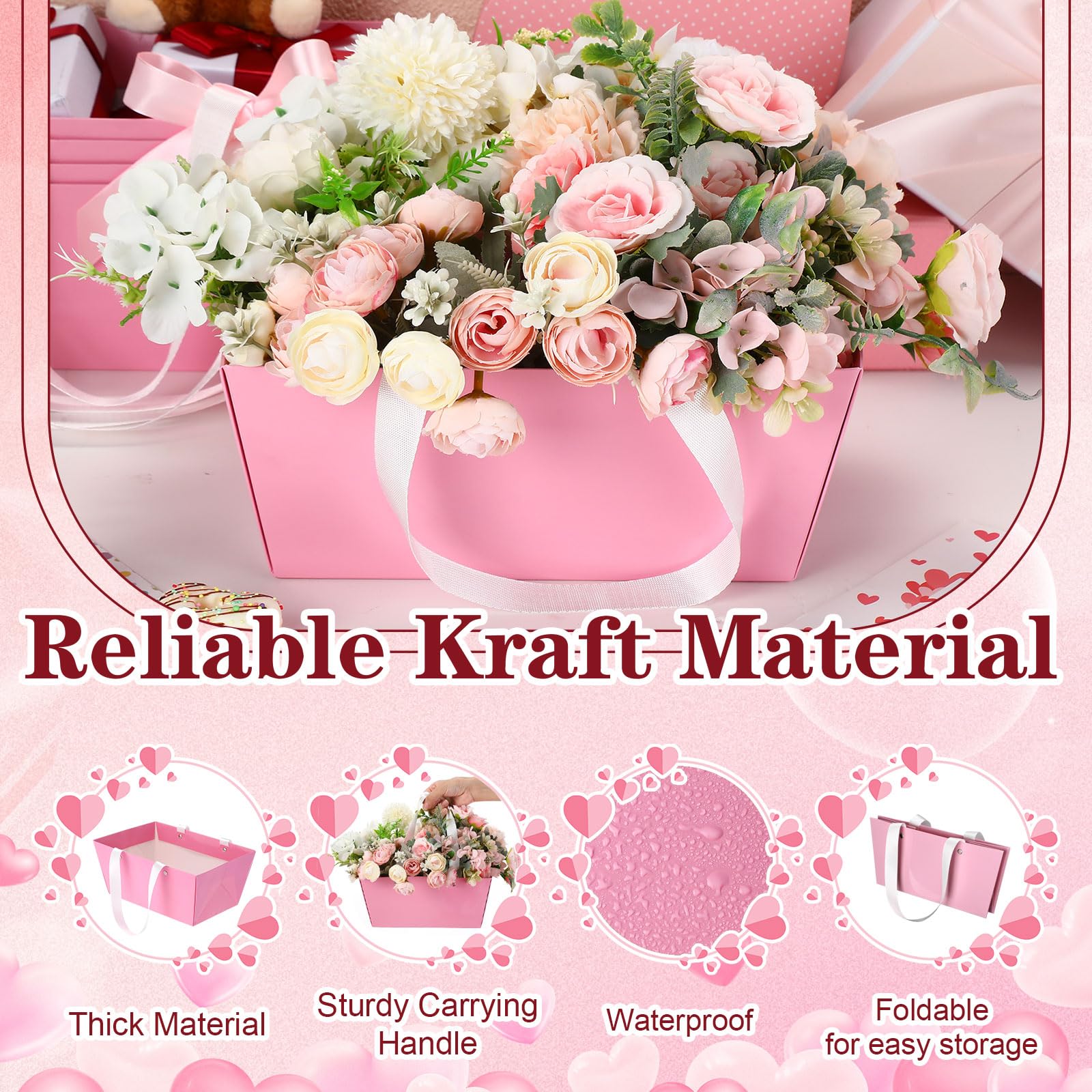 Glenmal 36 Stück Hochzeits-Geschenkkörbe, leer zum Befüllen, Großpackung, 24,9 x 16,5 x 10,9 cm, Kraftpapierkorb mit Griffen, Geschenkpapiertüten, Kraftkarton-Tablett für Geschenke, Party, Geburtstag,