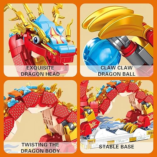 Miniatura 3 de ZEVREVS 2024 - Bloques de construcción de dragón auspicioso de Año Nuevo Lunar, Festival de Primavera, Dragón, Figura construible, regalo de Año