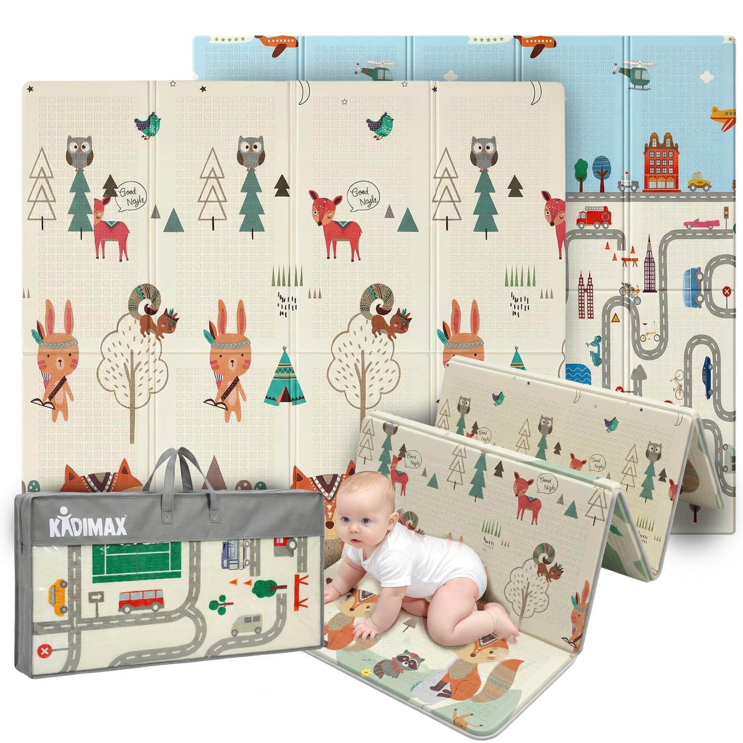 Krabbelmatte Baby & Kinder 200x180x1 cm – Faltbare Spielmatte/Spielteppich, BPA- & schadstofffrei, beidseitig, rutschfest, wasserdicht, tragbar – Spielunterlage für Innen & Outdoor, Muster 2