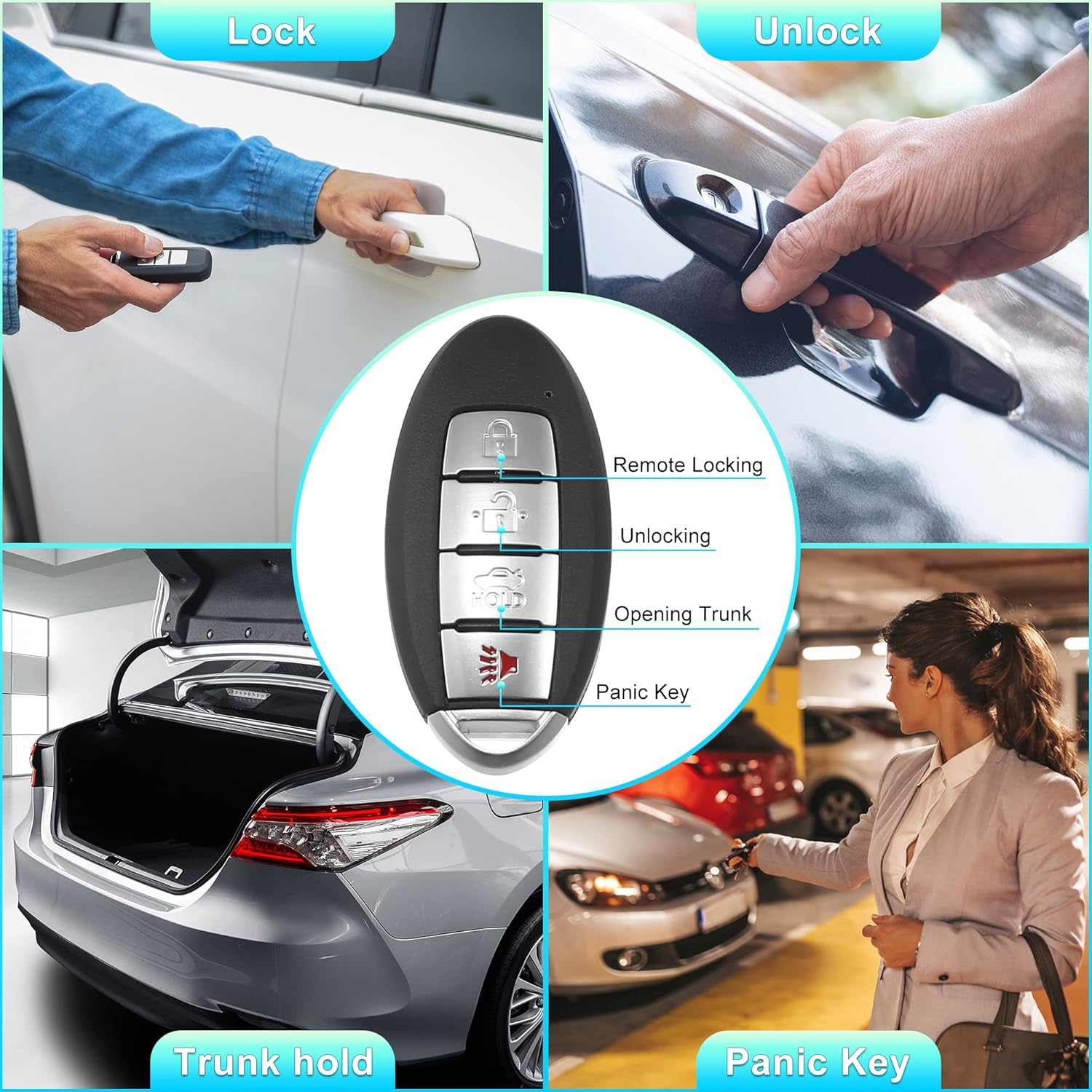 X AUTOHAUX 434MHz KR5TXN1 Replacement Smart Insert Keyless Entry Remote Key Fob for Nissan Altima 2019-2021 for Sentra 2020 2021 for Versa 2020 2021 2022 4 Buttons 4A Chip 285E3-6CA1A - Image 3