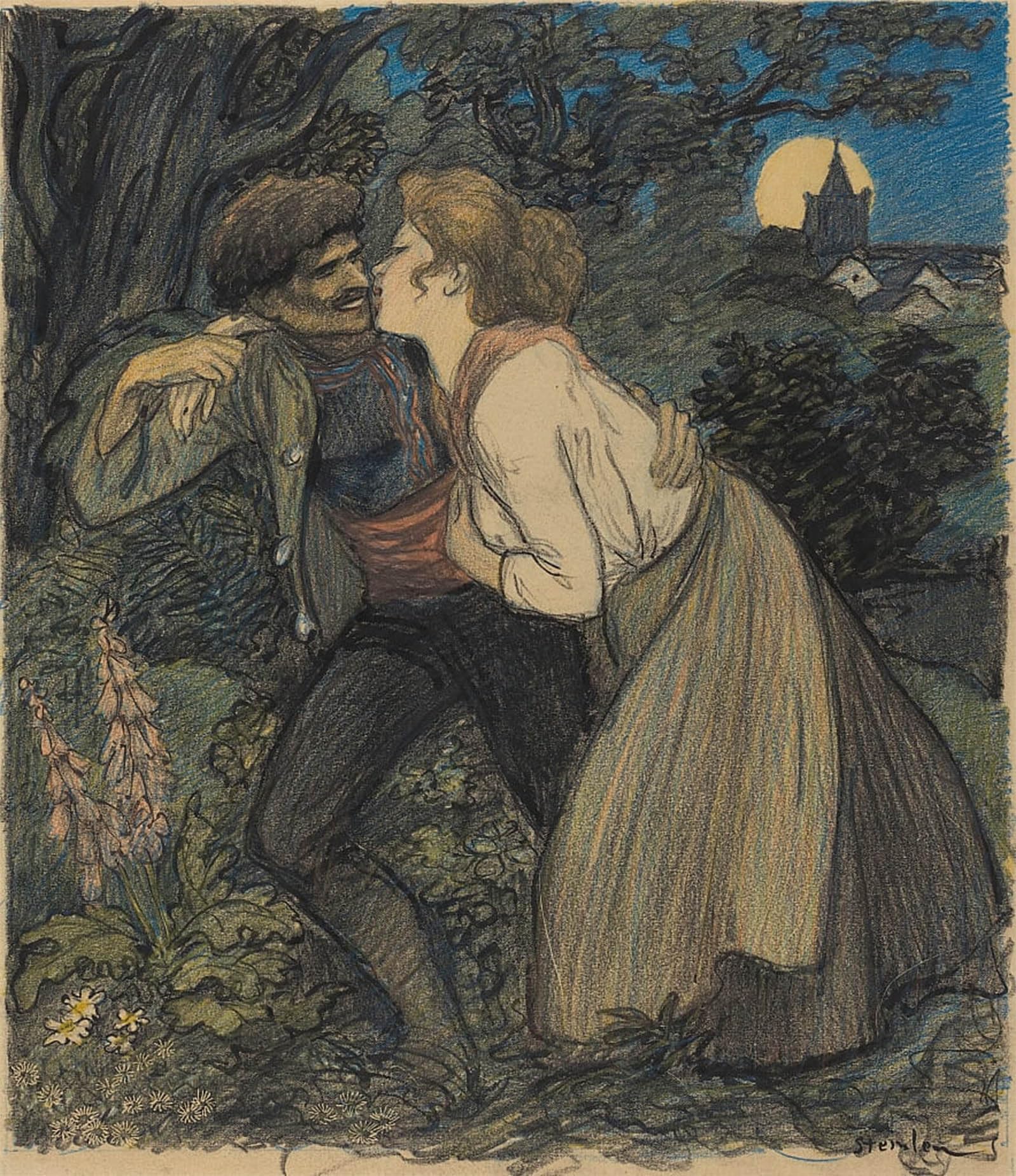 SERENDIPITP Vintage Picture Print on Canvas Wall Art Poster the Bitch with the Wolf by Théophile Alexandre Steinlen Artwork Print Poster for Wall Decor 60x90cm