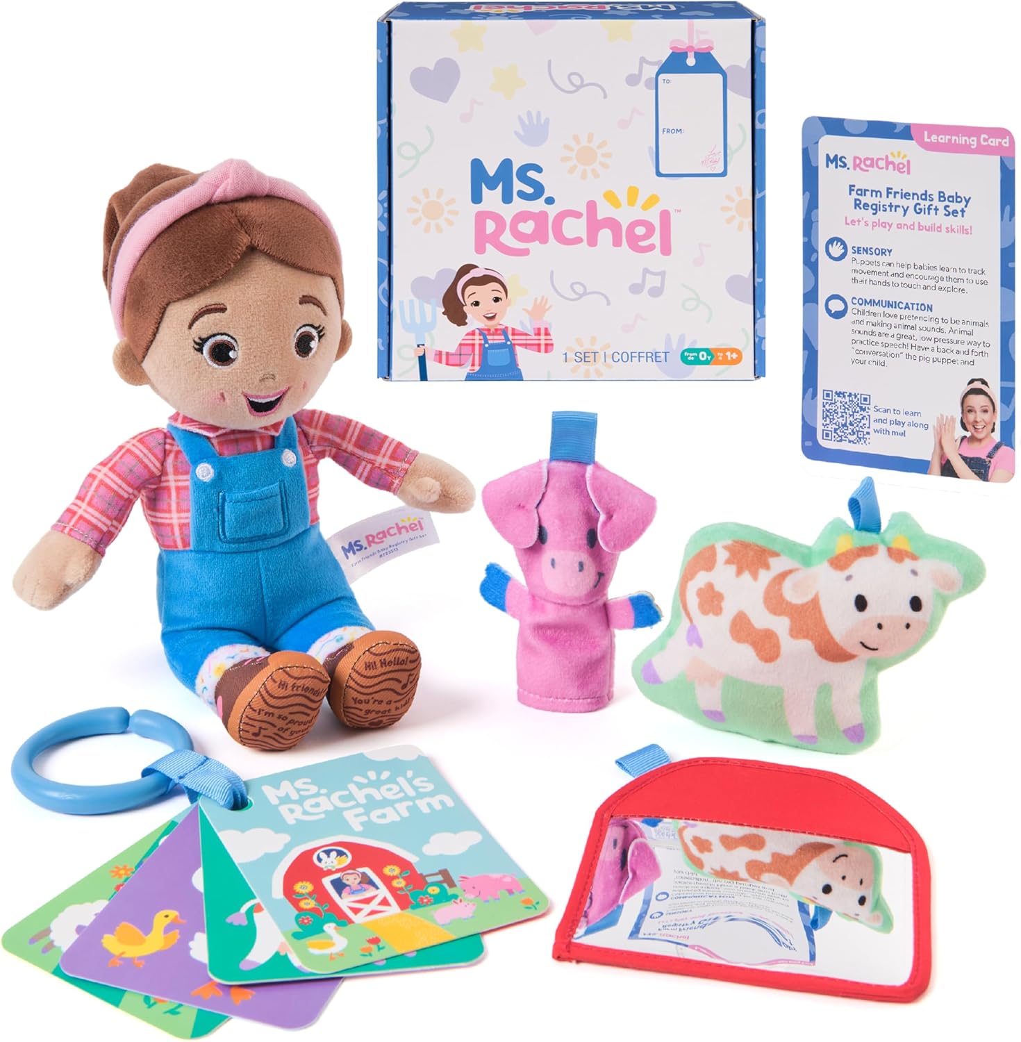 Ms. Rachel Official Farm Friends Baby Registry Gift Set with Plush, Animals Cards & Finger Puppet, Educational Toys & Baby Toys for Girls & Boys Ages 0+ (Amazon Exclusive)
