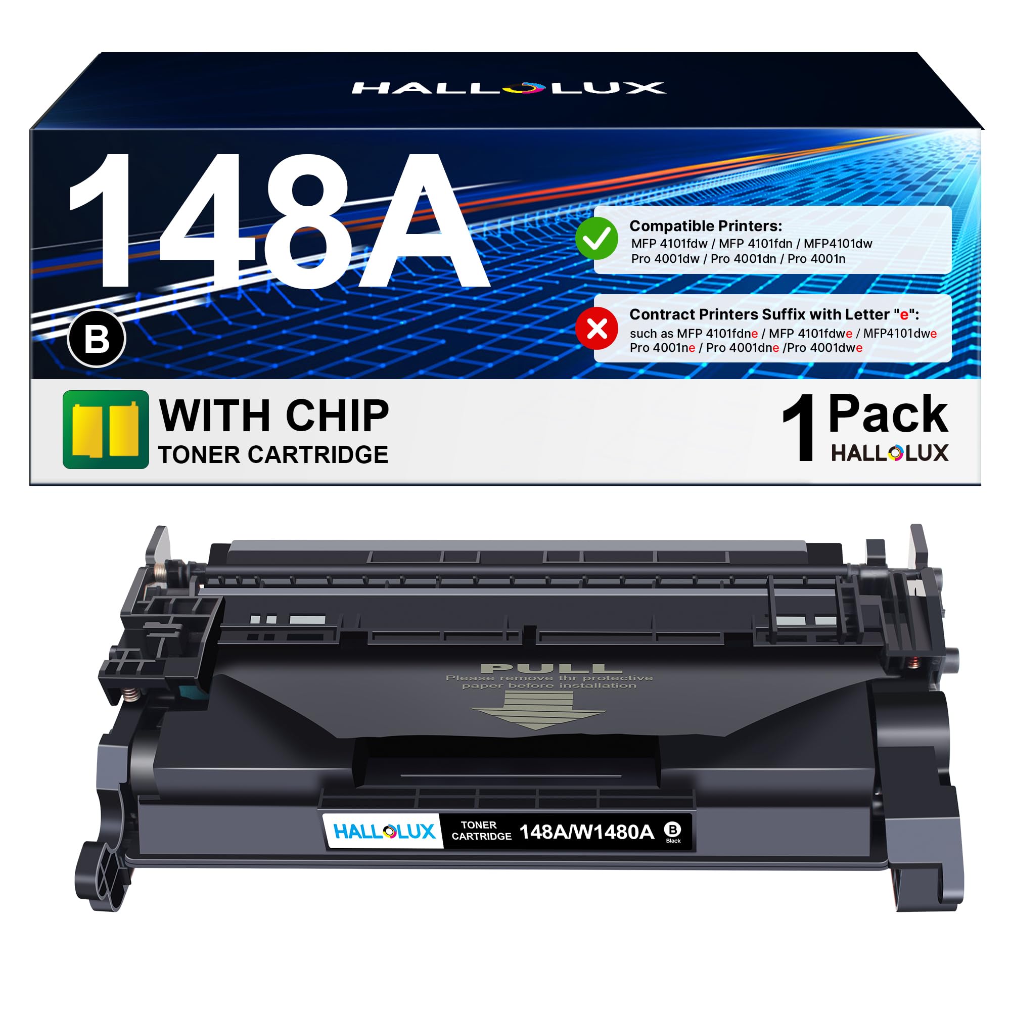 HALLOLUX 148A Toner Cartridge (with Chip) Black Compatible Replacement for HP 148A 148X W1480A W1480X for HP Laserjet Pro 4001dw 4001dn 4001n MFP 4101fdw 4101fdn Printer (1 Pack Black Toner)