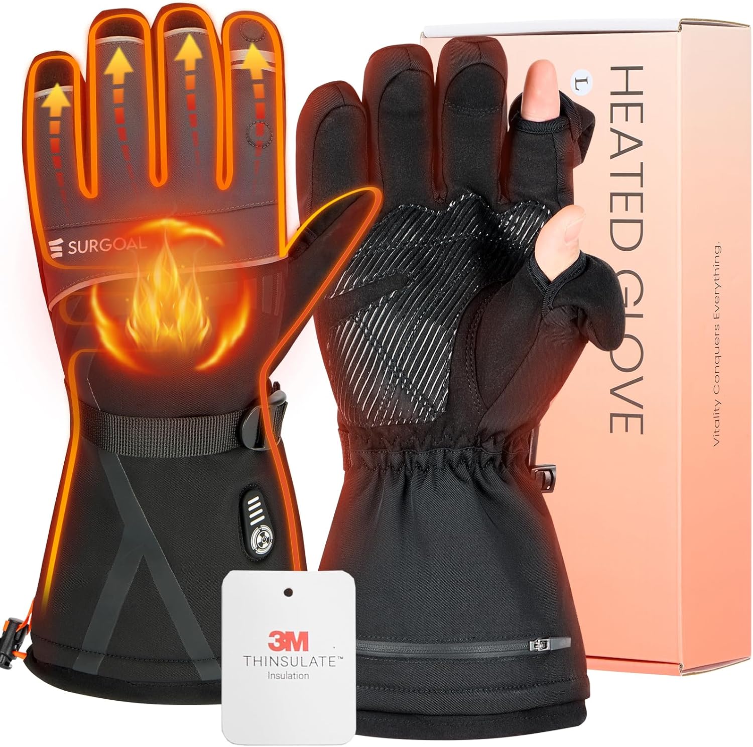 Heated Gloves for Men Women, 7.4V Battery Rechargeable with 2.5-Hour Fast Charging, Waterproof Electric Heated Ski Glove for Work, Fishing, Hunting, Motorcycle, Skiing