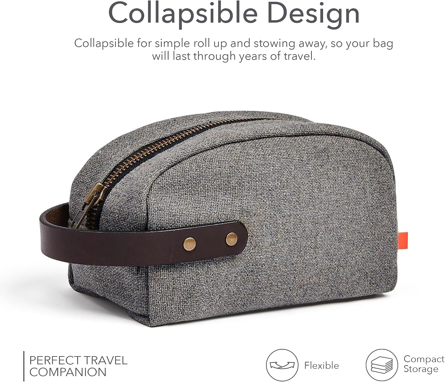 Sunbrella Andy Travel Kit | Durable Toiletry Bag | Water & Stain Resistant Bag for Travel Accessories | Unisex Shave & Cosmetic Bag | Recycled Fabric | Stone/Gray