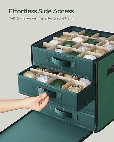 Miniatura 3 de SONGMICS Caja de almacenamiento de adornos de Navidad, con lateral abierto, contenedor de almacenamiento de Navidad apilable con tapa, 4 bandejas de