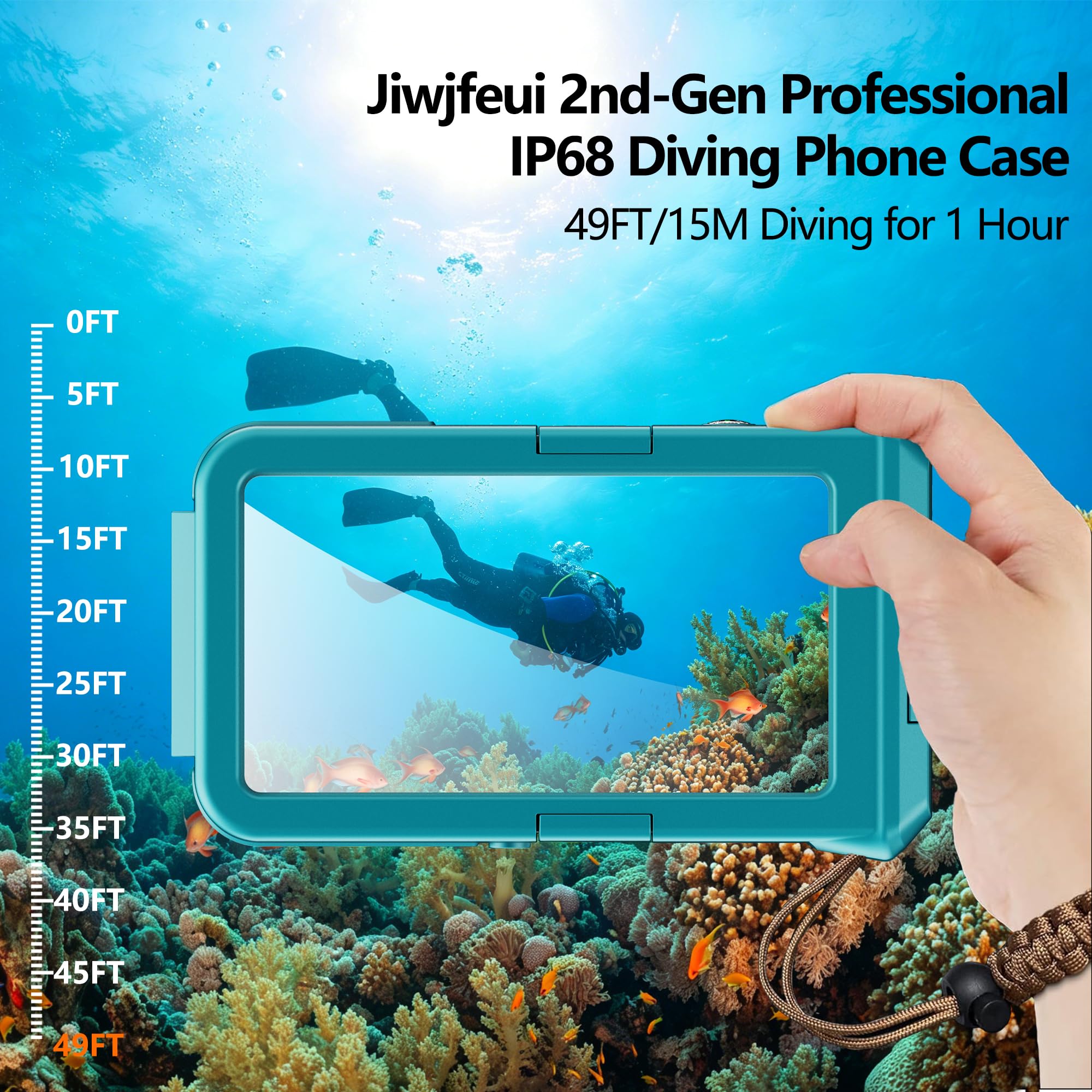 IP68 49FT Custodia subacquea per Android 5.4-6.9 pollici lato destro Volume
