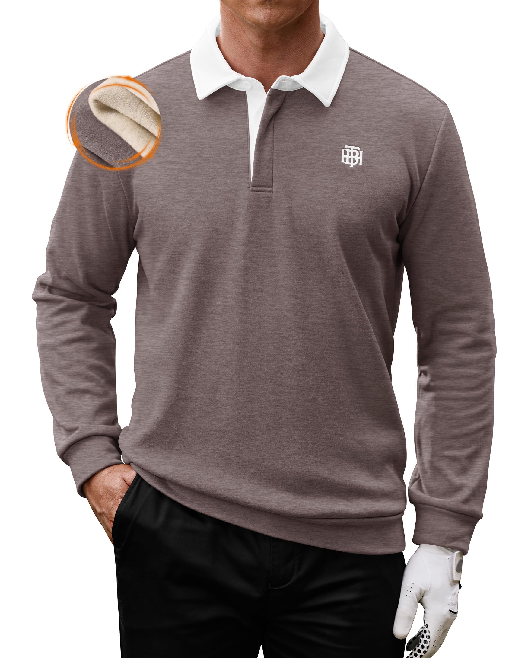 Mens Fleece-Lined Golf Polo Shirt Thermal Athletic Outdoor Collared Sweatshirt S-2XL