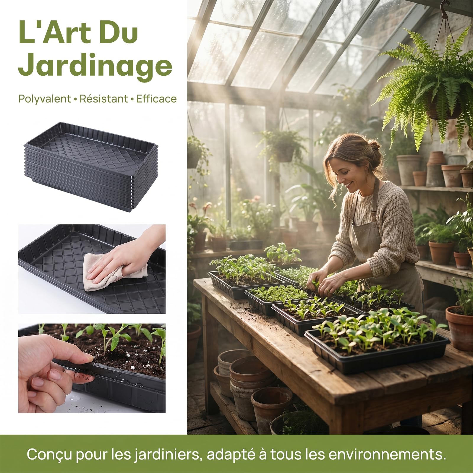 Lot de 10 Plateaux de Semis Réutilisables pour Pépinière, Bac pour Semis, Plateau de Germination, Plateaux de Culture de Graines, Plateaux de Semis de Jardinage et Intérieur, sans Trou