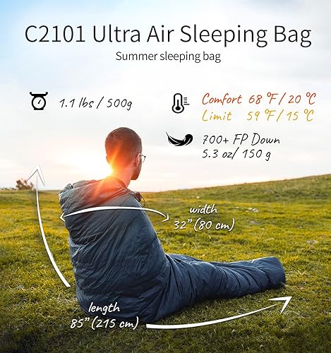 Miniatura 2 de Litume Saco de dormir ultra compacto de plumón para 3 estaciones, saco de dormir de 700 rellenos para 3 estaciones, ultra ligero, compacto y