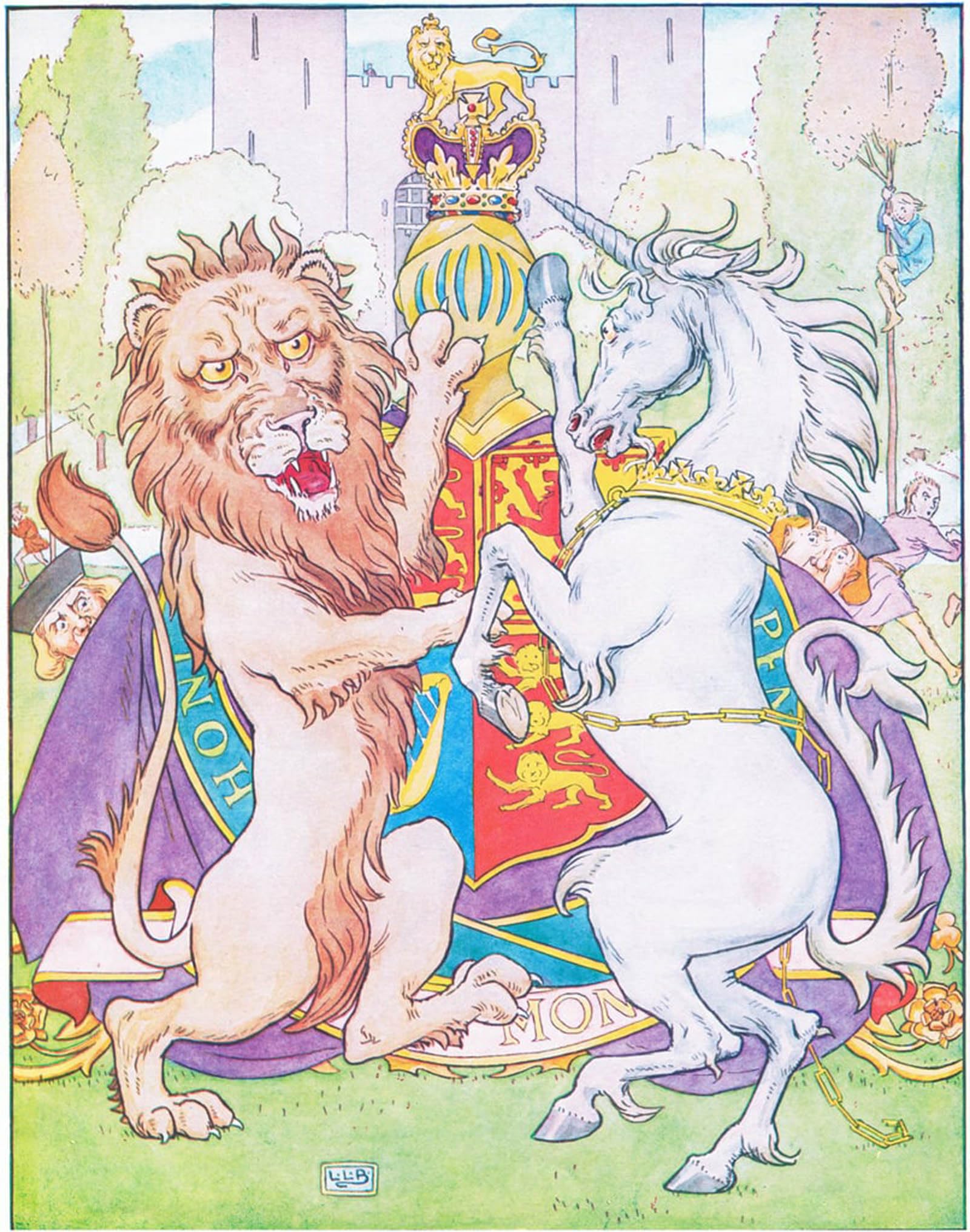 HRJUBWREE Classic Canvas Picture Art Canvas Print Modern Oil Painting the Animal Were Fighting for the Crown by Leonard Leslie Brooke Artwork on Wall for Home Decor 60x90cm