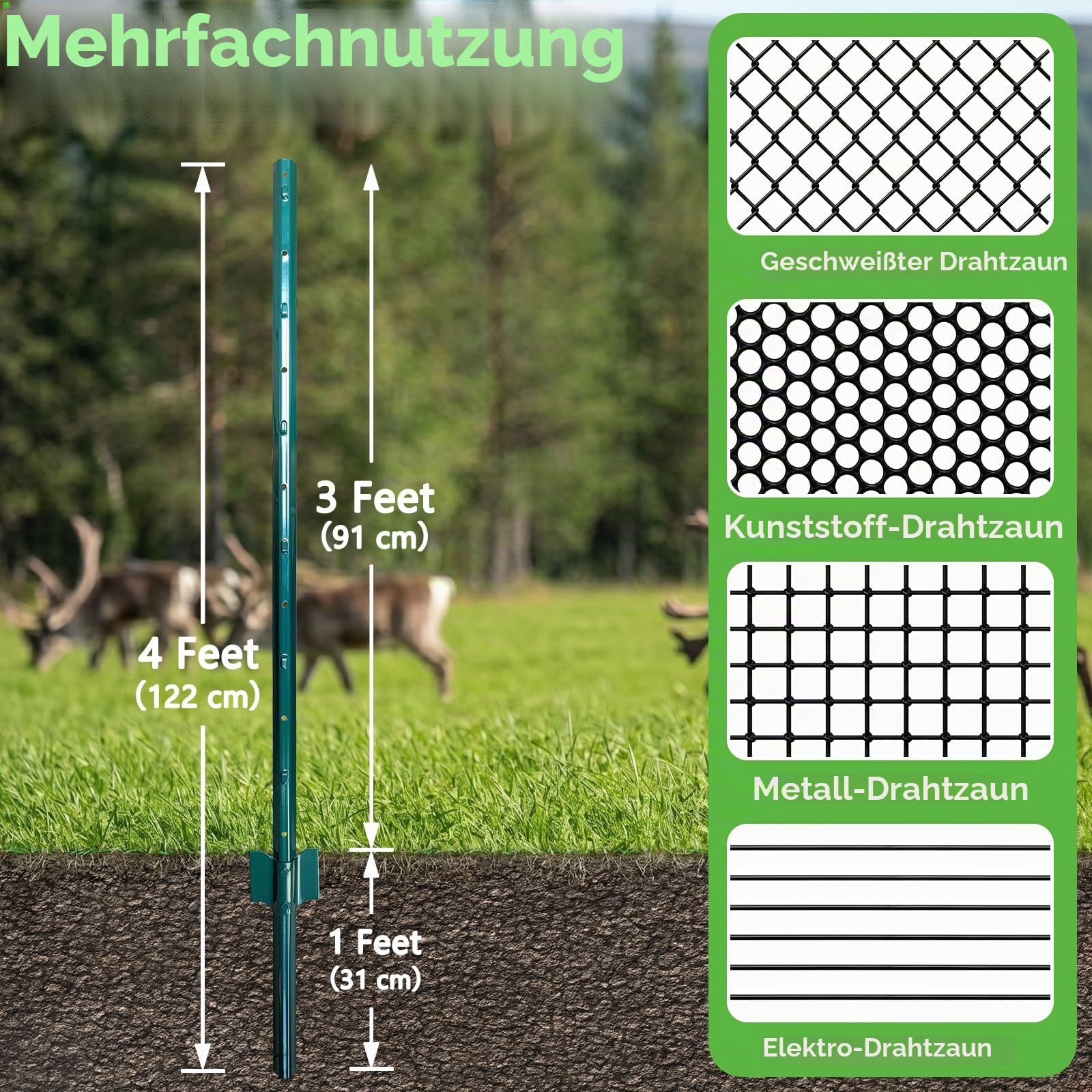 Thealyn U-Pfosten Set 10 Stück 121 cm für Gartenzäune Zaunpfosten, Robuste Metallpfosten Stahl für Hühnerställe, Gärten, Gärtnereien