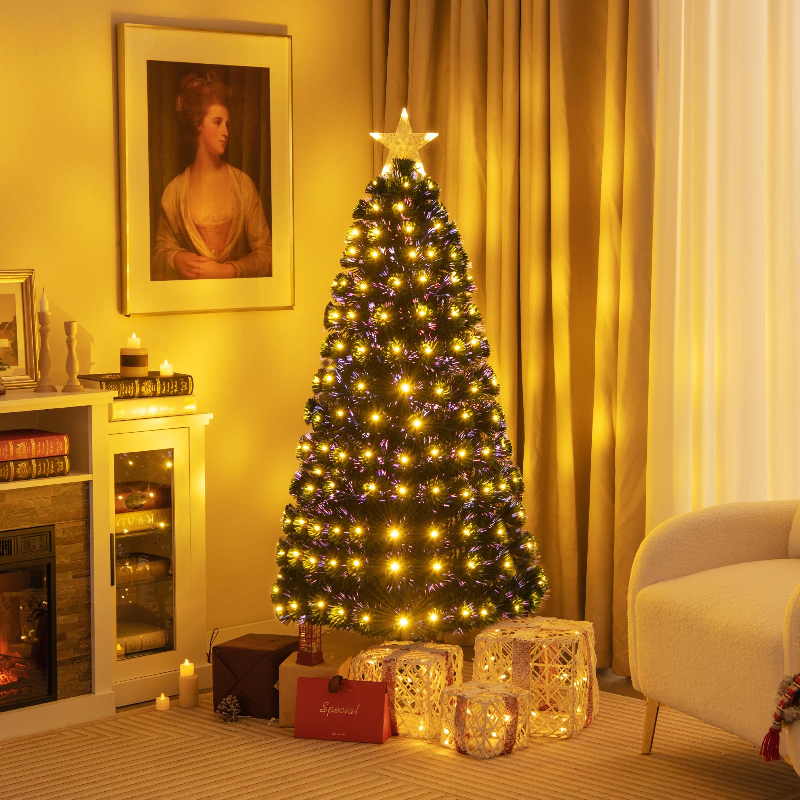 LIFEZEAL Sapin de Noël avec LED, Arbrea de Noël en PVC avec 170 lumières LED, Sapin Artificiel Enneigé avec 8 Eeffets Lumineux, Sapin Artificiel avec Support Métallique, Vert (150cm)