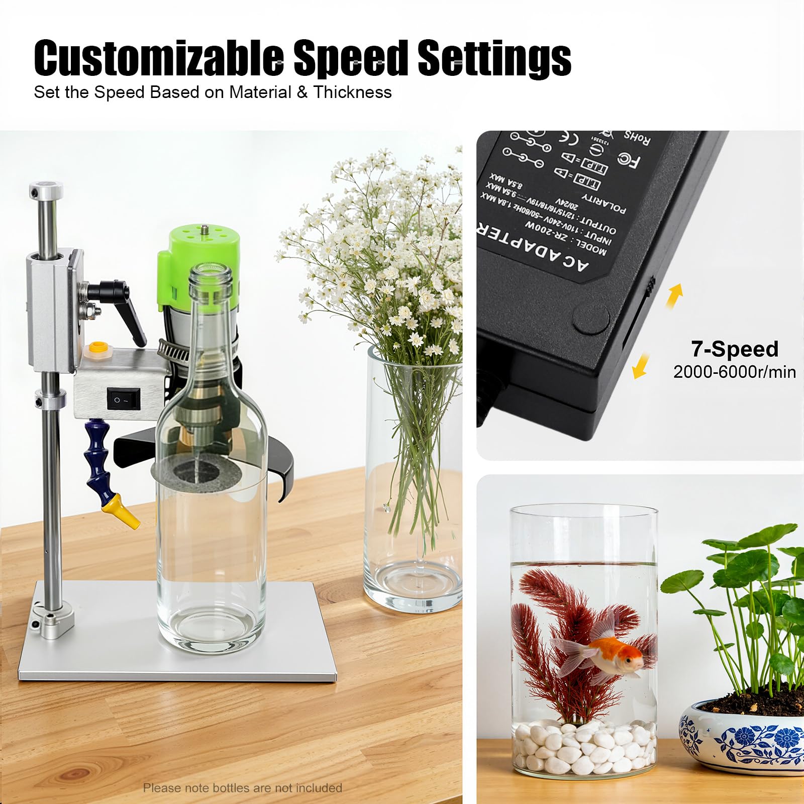 SHZICMY Elektrische Glasflaschenschneidemaschine, 150 W Glasschneider Einstellbare Geschwindigkeit 2000-6000r/min Flaschenschneider Set für Weinflaschen/Seeglas/Kunsthandwerk/DIY Blumentopf