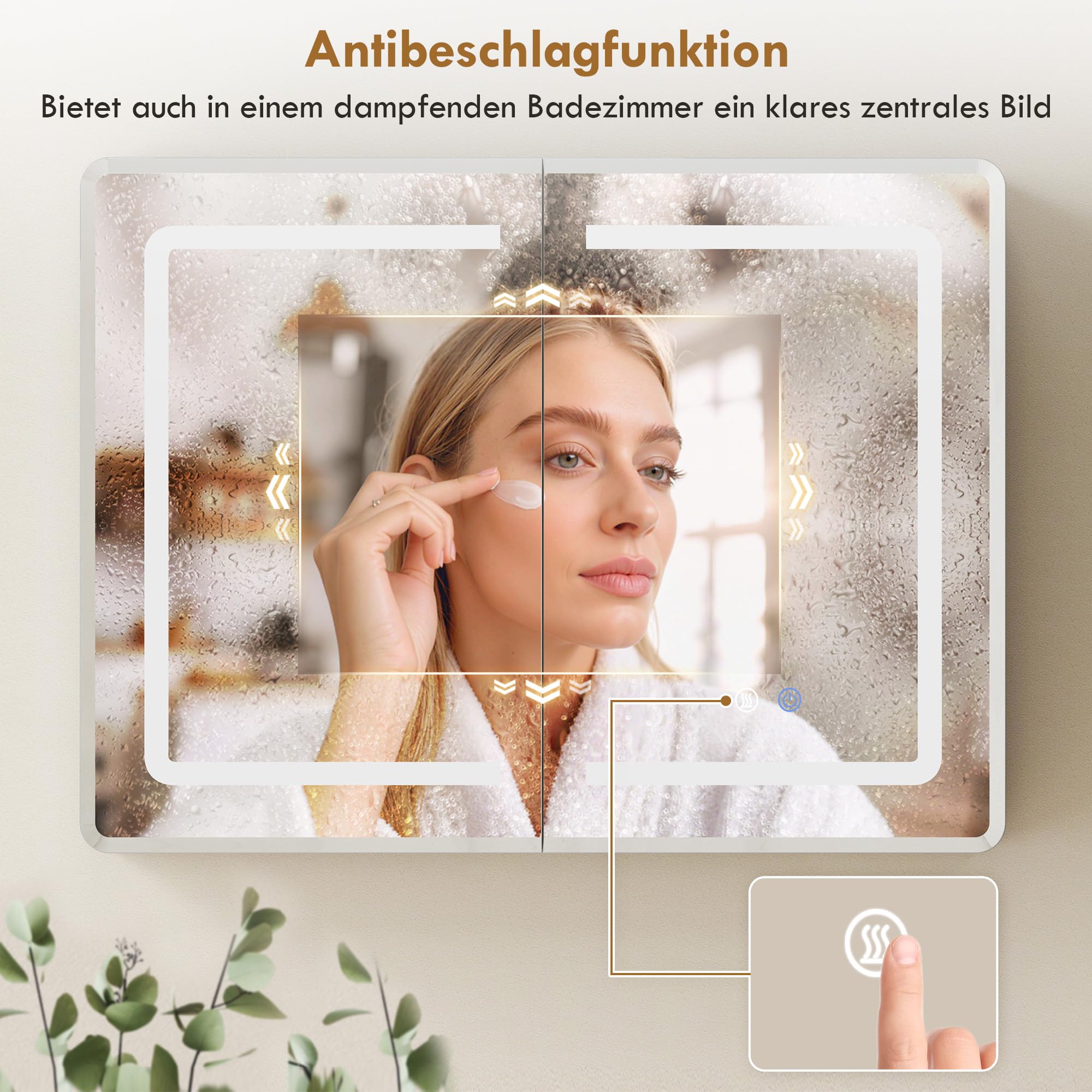 HOMCOM Szafka z lustrem do łazienki z LED i dwustronnymi lustrami, szafka łazienkowa z regulowaną półką, wisząca, regulowane oświetlenie w 3 kolorach, odparowywanie, 80x60x13,5 cm, srebrny