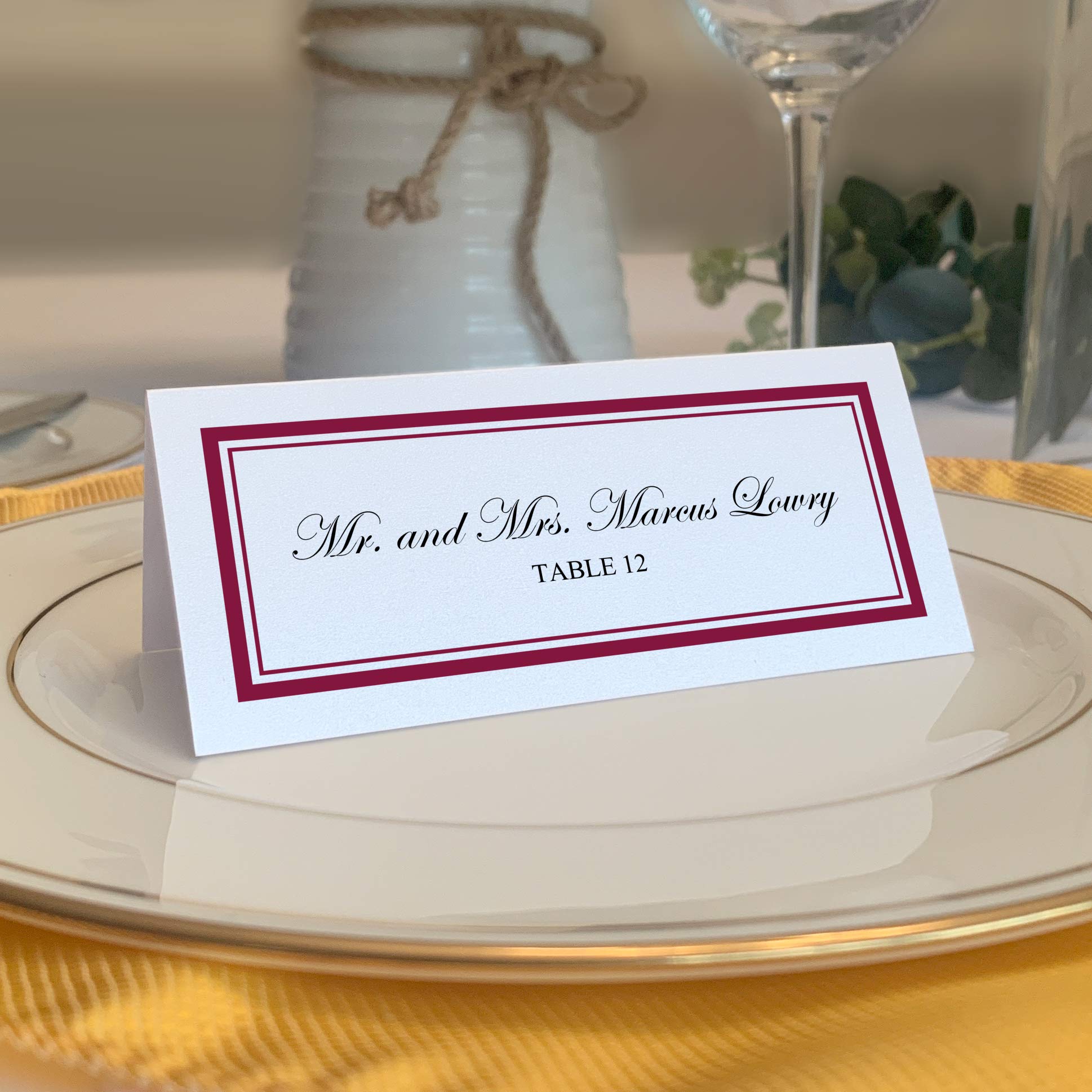 Double Line Border Printable Place Cards, Burgundy (Choose Color), Set of 150 (25 Sheets), Laser & Inkjet Printers - Wedding, Party, Dinner, and