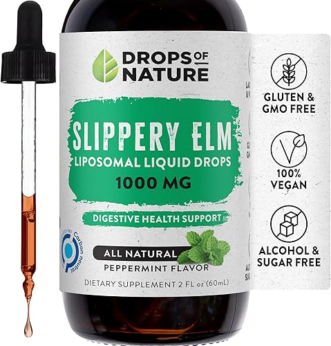 Extracto líquido de olmo resbaladizo  Vegano, sin OMG, sin alcohol, sabor natural  Gotas de olmo resbaladizo orgánicas formuladas ultra calmante