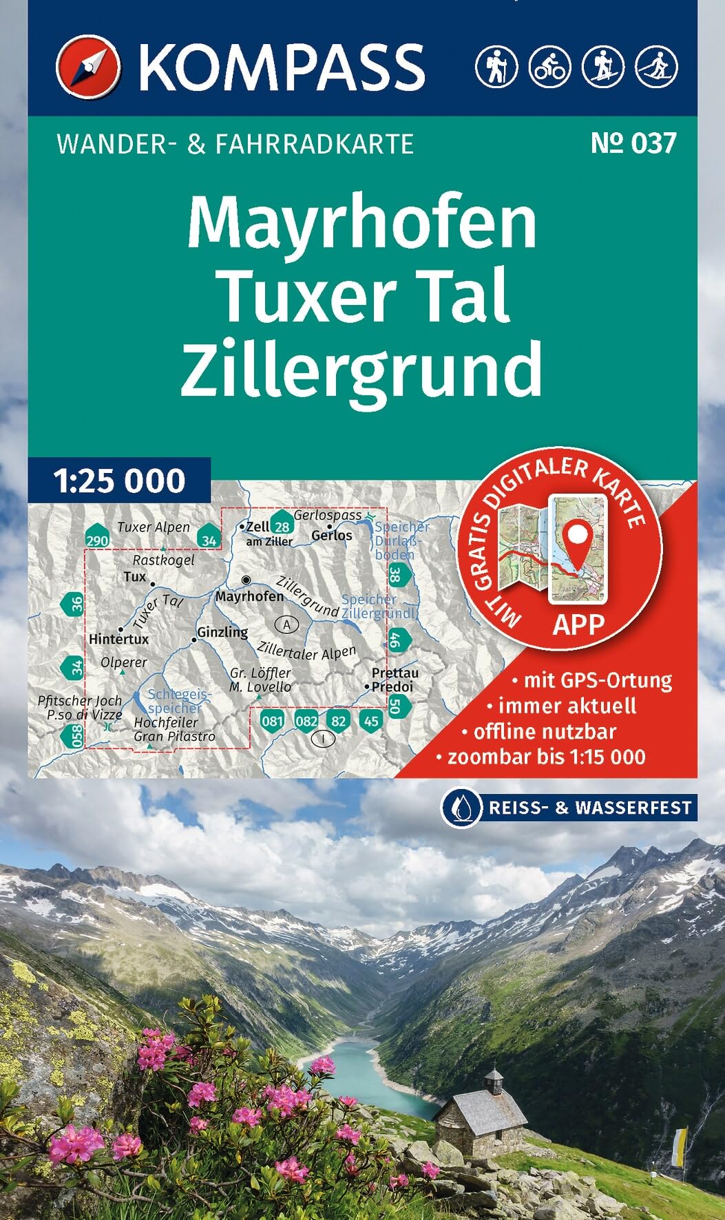 KOMPASS Wanderkarte 037 Mayrhofen, Tuxer Tal, Zillergrund 1:25.000: Wander- und Fahrradkarte in einem - inklusive Offline-Verwendung in der KOMPASS-App. Wander-& Radwege. Skitouren. Langlaufen.