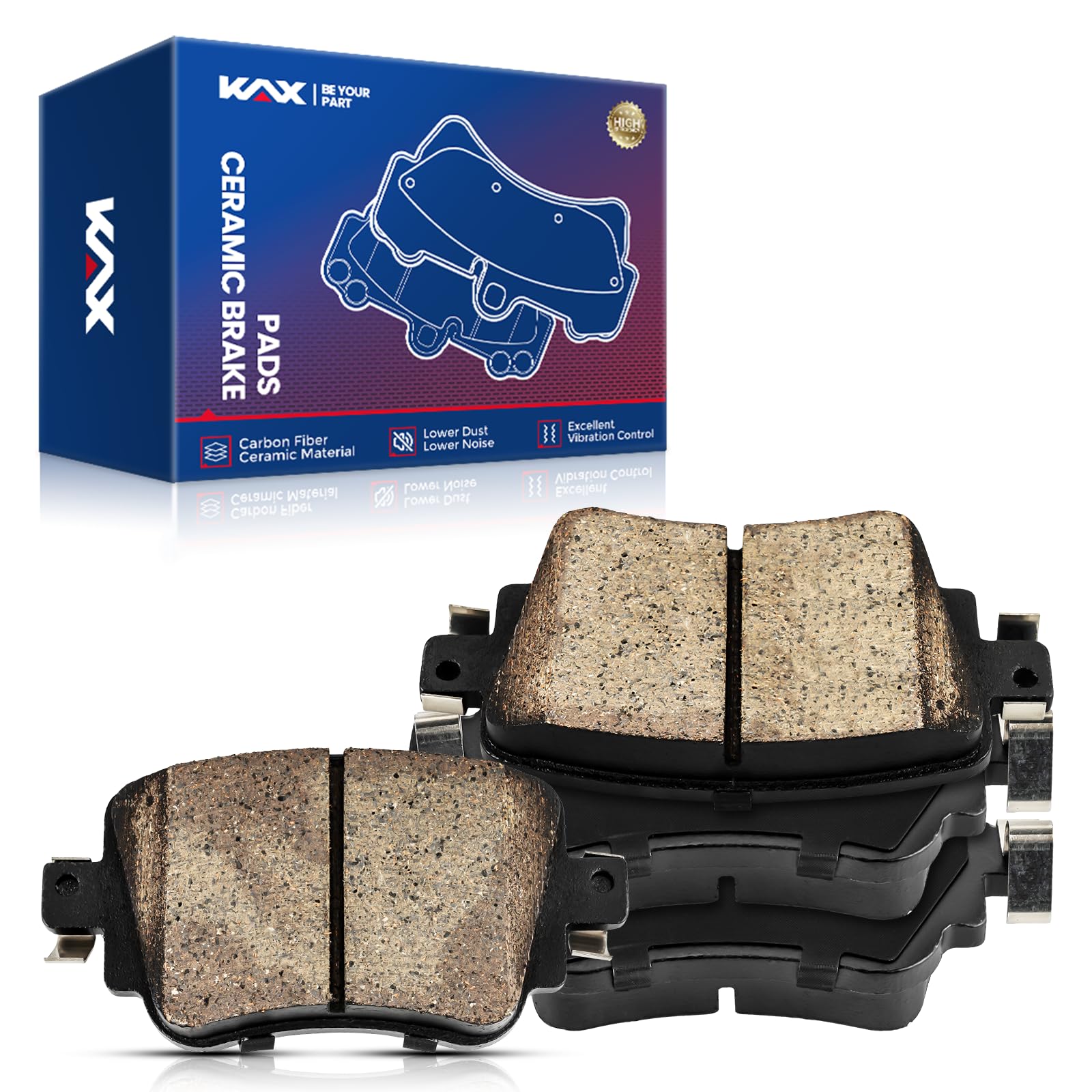 KAX Rear Brake Pads Kit for Volkswagen, Audi, Jaguar - Passat, GTI, Golf Alltrack, Q3 Quattro, Golf, Q3, Golf SportWagen, F-Type, D1779 Ceramic Disc Brake Pads Set, 4pcs