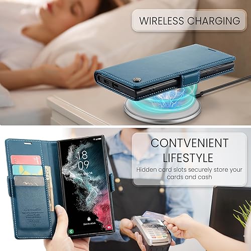 Miniatura 8 de QLTYPRI Funda tipo cartera para Samsung Galaxy S22 Ultra, funda magnética de piel sintética de alta calidad con bloqueo RFID, ranuras para tarjetas