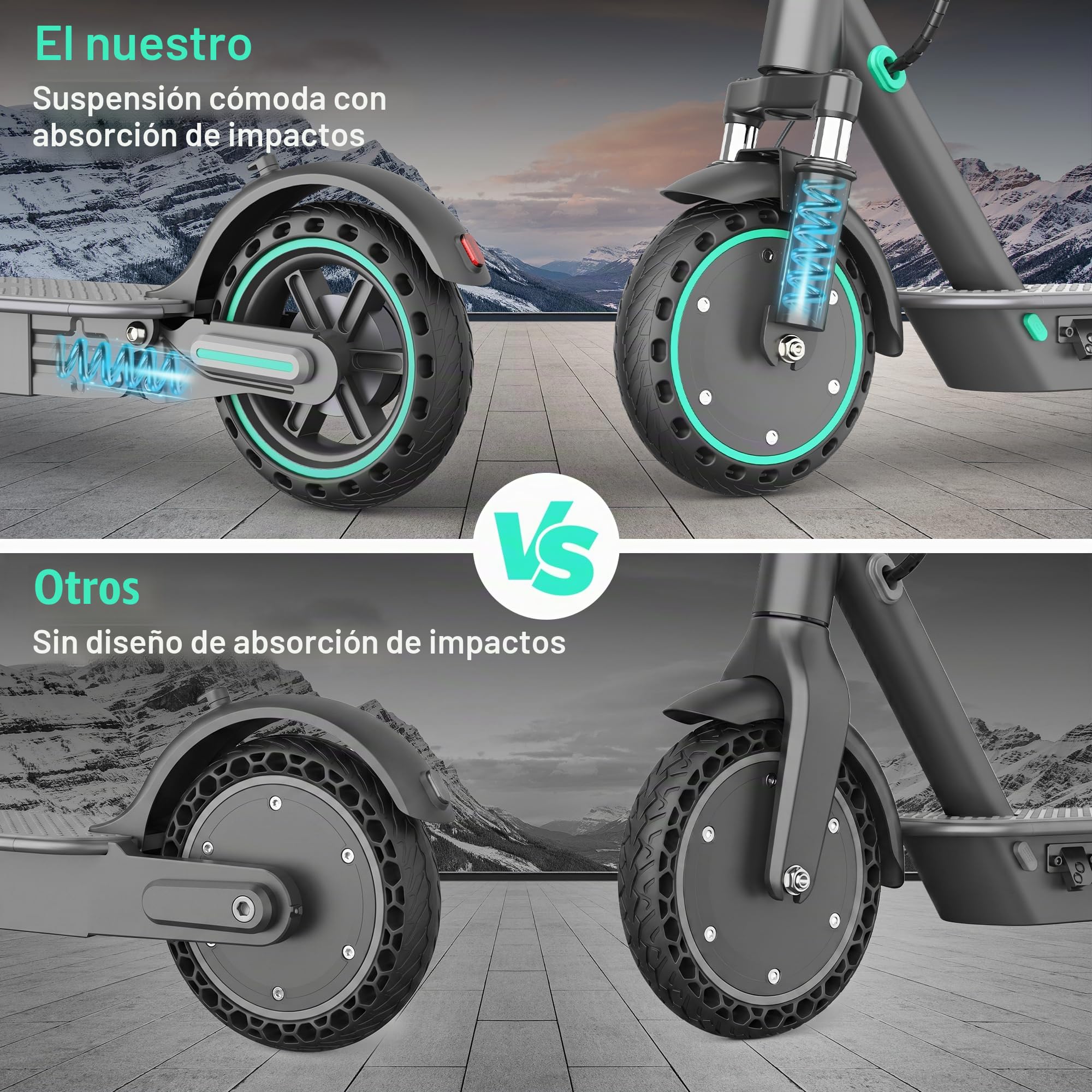 EggKing Patinete eléctrico D8 con doble suspensión, batería de litio de 36 V 10,5 AH