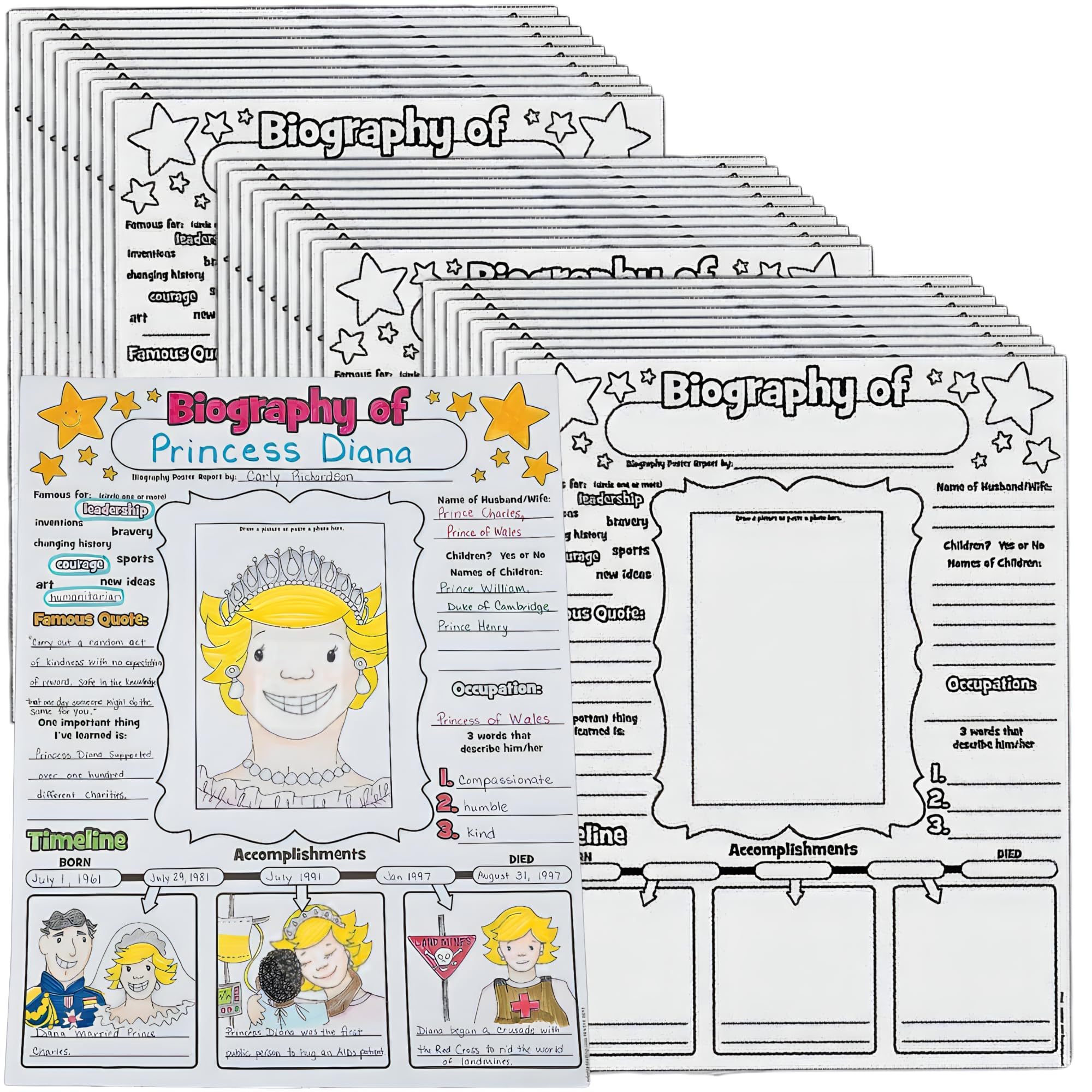 Fun Express Cyo All About Biography Posters - 30 Pieces - Educational and Learning Activities for Kids