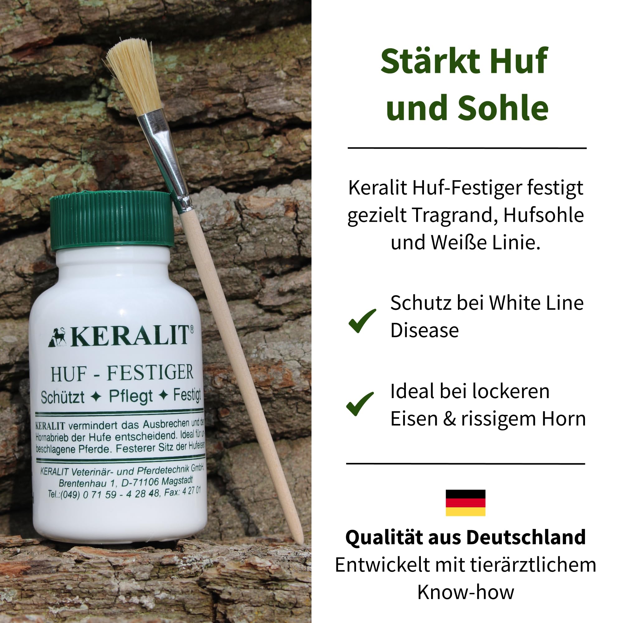 Keralit Huf-Festiger für Pferde – Hufpflege bei White Line Disease, lockeren Eisen & Hornabrieb – 250 ml