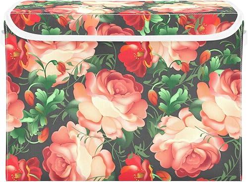 xigua Contenedor de almacenamiento de rosas con tapas, cubos decorativos plegables más grandes con asas divisoras para dormitorio, armario, sala de