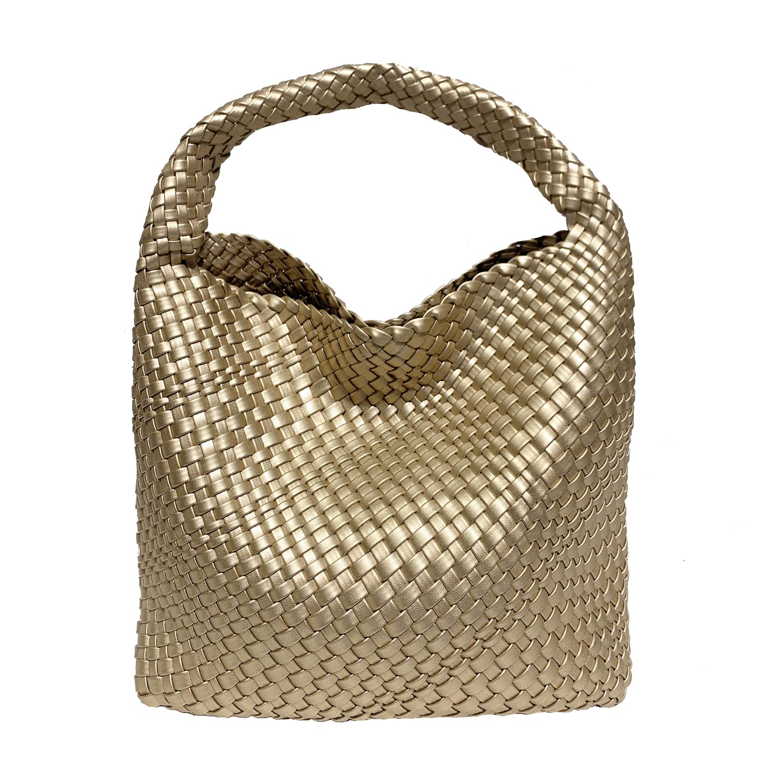 JINMANXUEWomen Vegan Leather Hand-Woven Tote Handbag Fashion Shoulder Top-handle Bag All-Match Underarm Bag with Purse