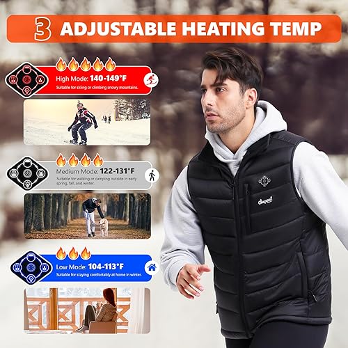 Miniatura 5 de Chaleco térmico para hombre con batería incluida, chaleco de calefacción eléctrico recargable de 7.4 V, temperatura inteligente. Control