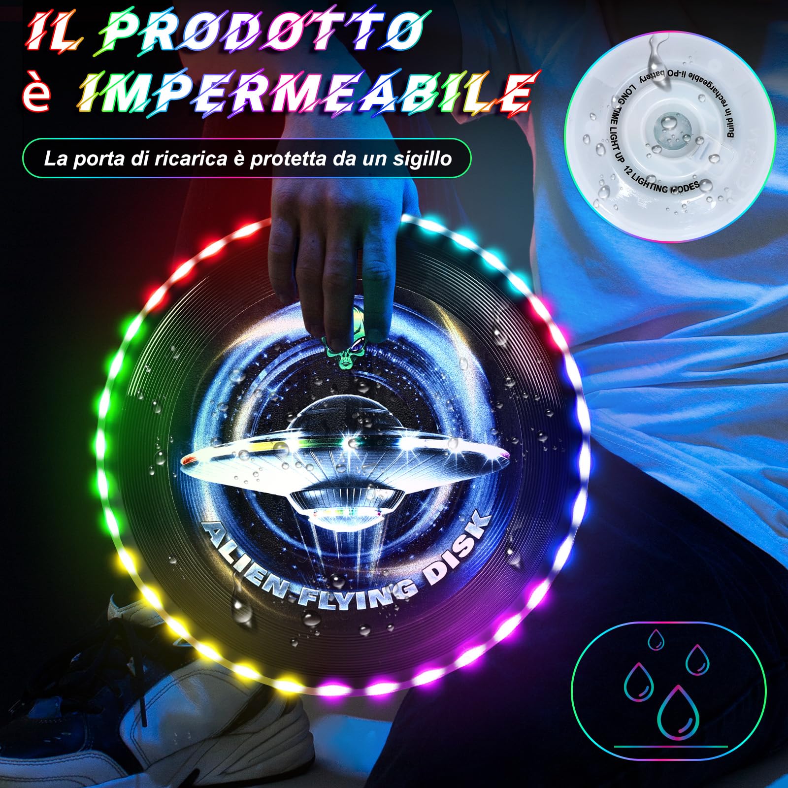 IEEILULU Ultimate Frisbee, Disco da Lancio, Disco Volante Illuminato con 49 LED, Riutilizzabile, Frisbee da Competizione Funsport per Adulti Bambini Spiaggia Prato Ricreativo (Green