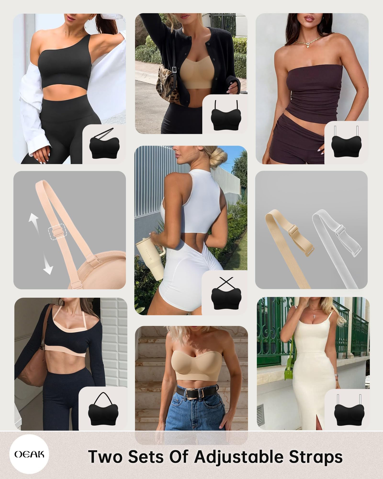 OEAK Soutien-gorge bandeau sans bretelles pour femme - Soutien-gorge bandeau antidérapant - Soutien-gorge push-up sans couture - Soutien-gorge rembourré confortable