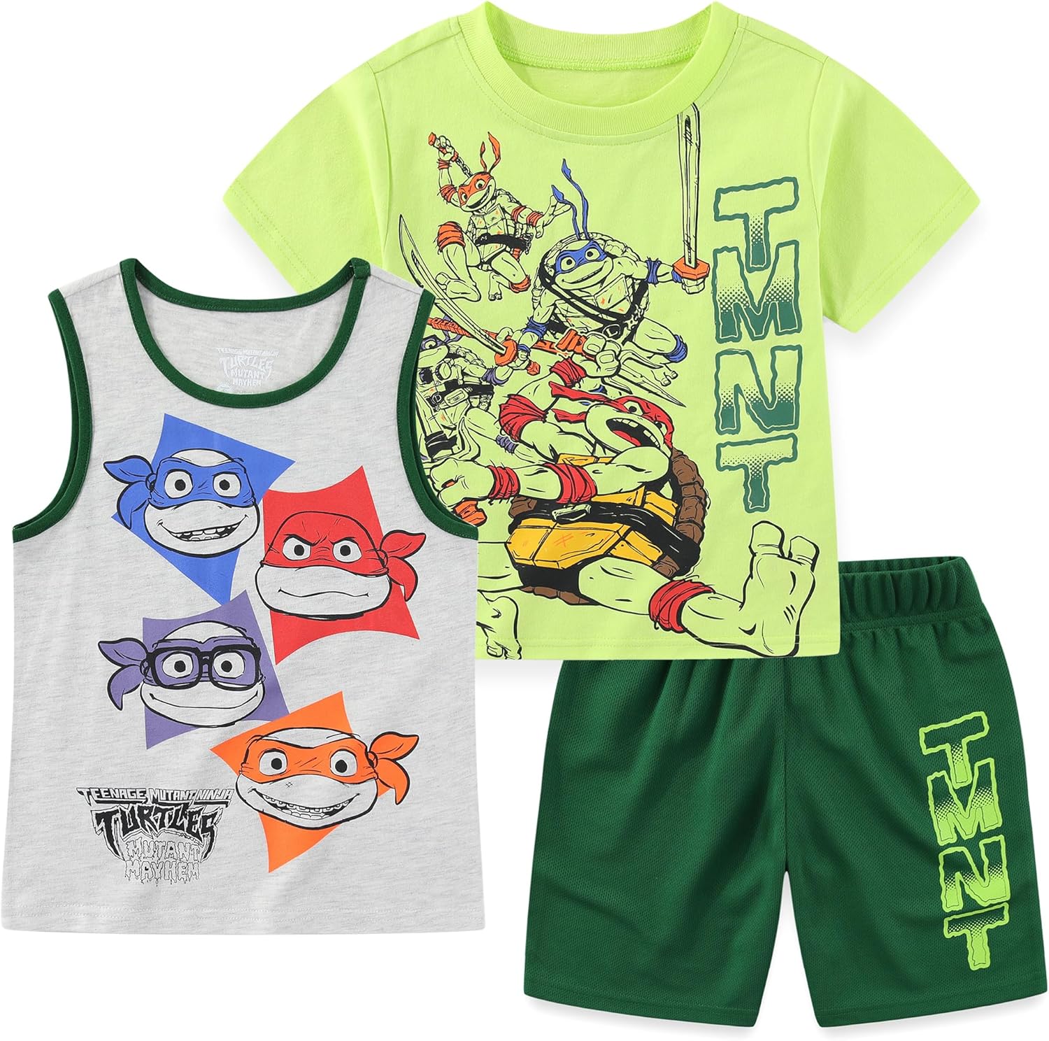 Nickelodeon Teenage Mutant Ninja Turtles Boys Short Set with Shirt & Tank Top for Big Kids