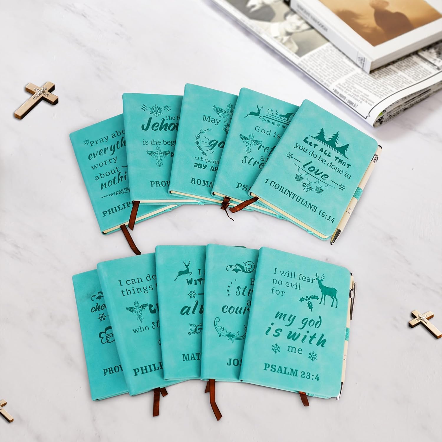 10 Sets Bulk Christian Notebook for Women Prayer Journal Pocket Journal with Pen, Inspirational Christian Gifts for Daily Devotional, Bible Study Groups, Church Members (Turquoise)