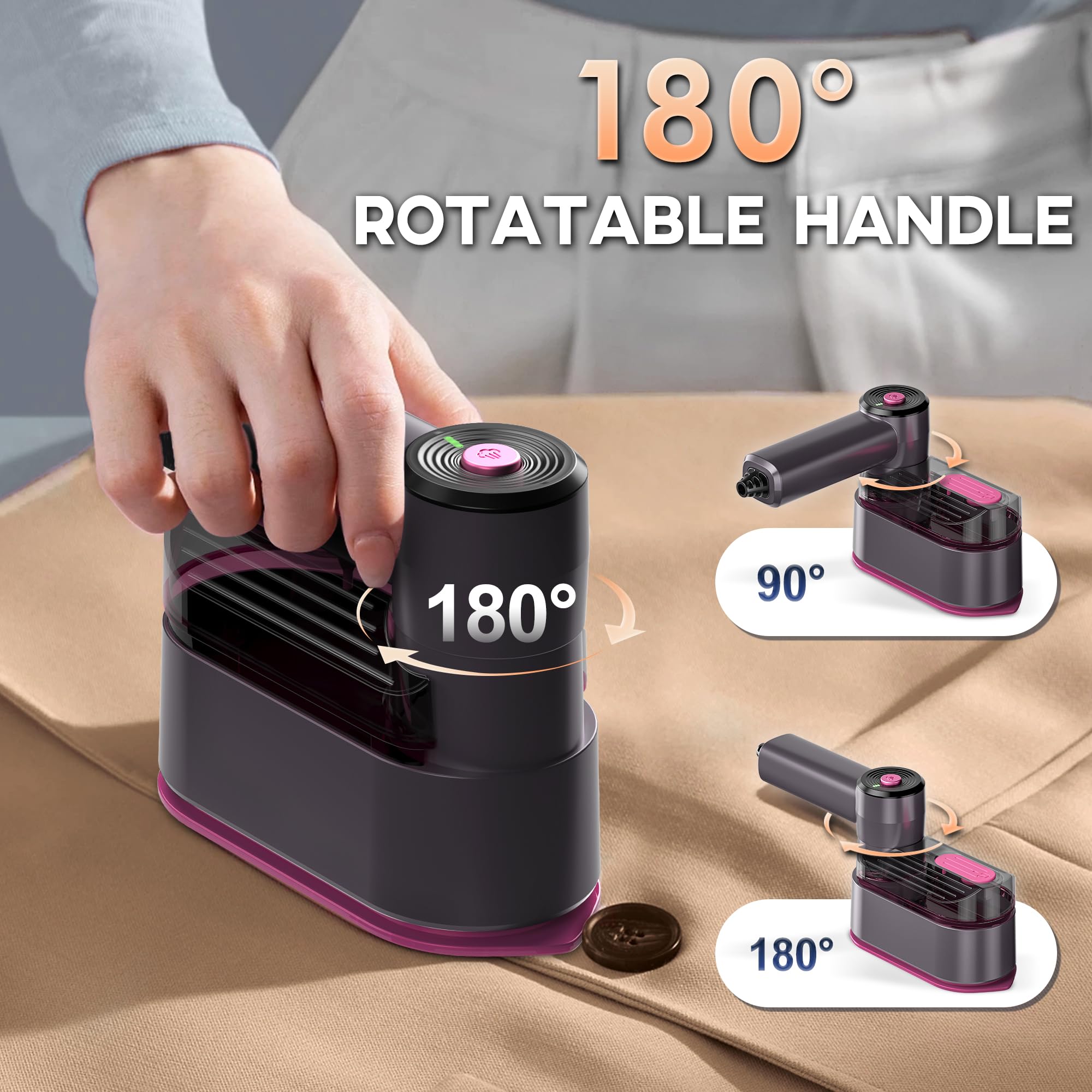 Tragbarer Reise-Verdampfer für Kleidung, 8 Fuß Netzkabel, kleines Dampfbügeleisen, faltbares Design, Reisen, Universität, Schlafzimmer und Zuhause (Lila)