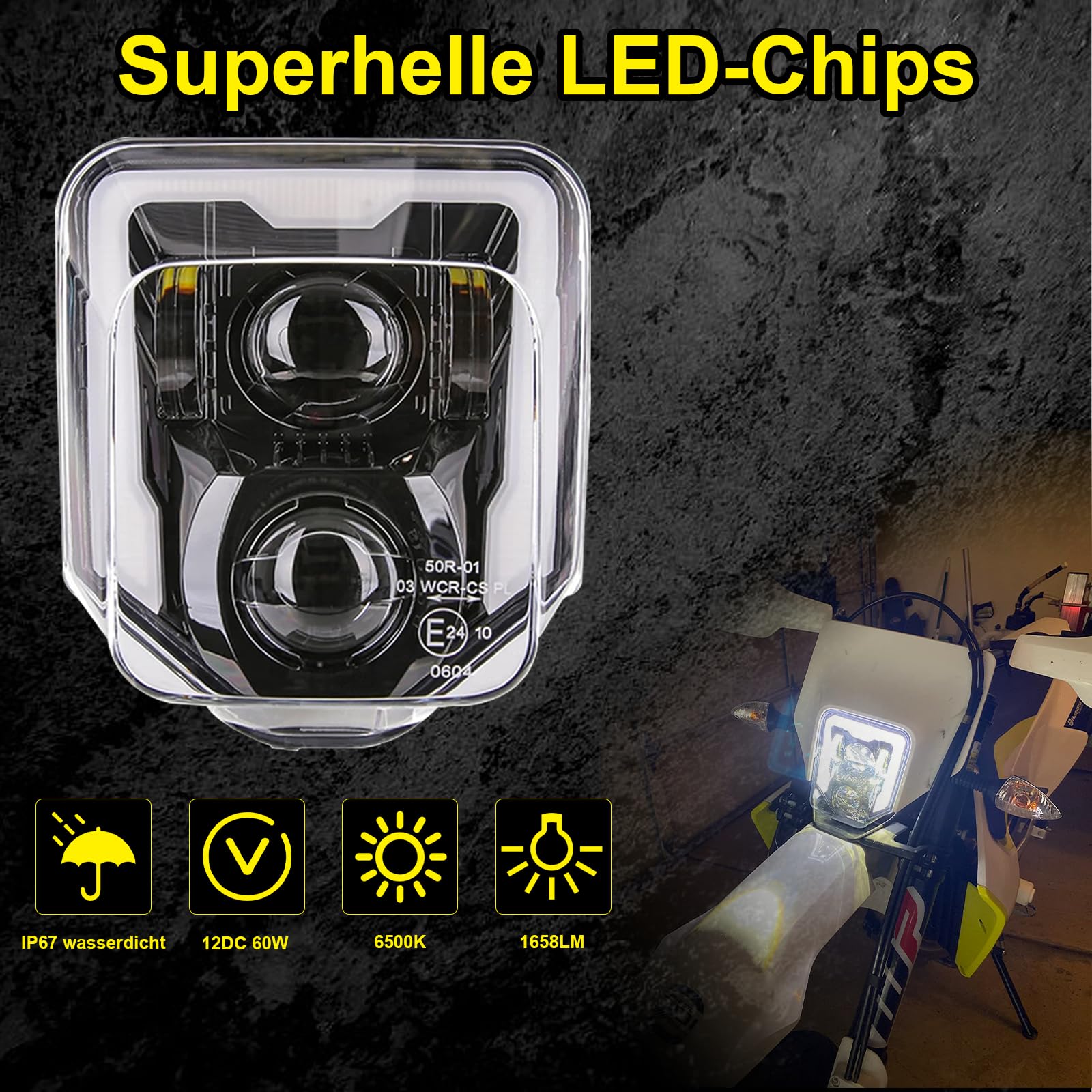 LED Scheinwerfer für Husqvarna 2014-2023 701 Enduro 701 SuperMoto FE250 FE350 FE450 FE501 FE501S TE150 TE250i TE300i (schwarz)