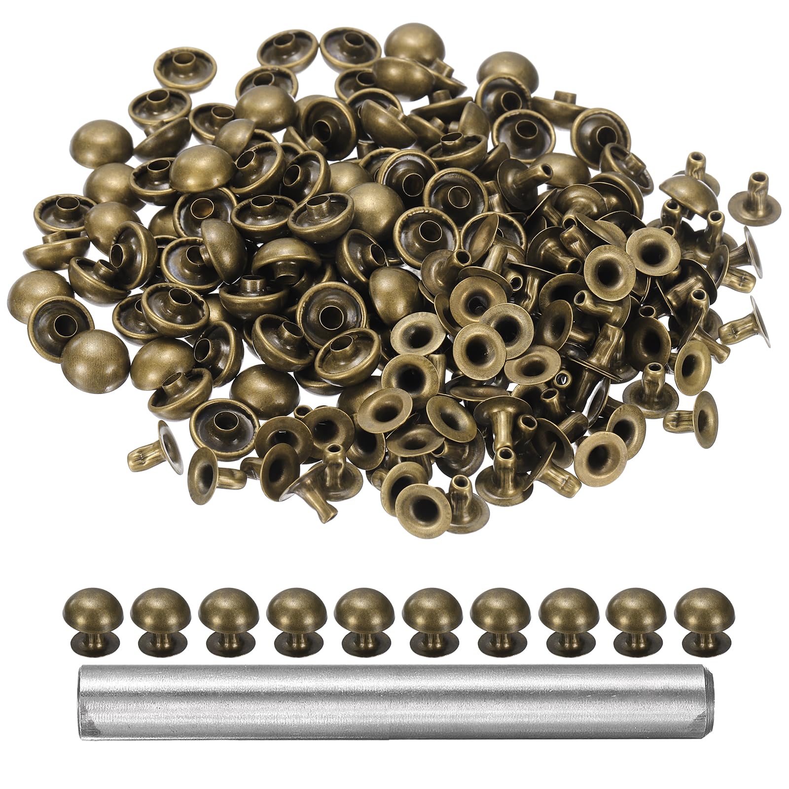sourcing map 100pcs Round Dome Leather Rivets 10mm Leather Rivets Rapid Punk Spikes Leathercraft Decoration with Hole Punch for Rock Nailheads Clothing Belts Bags Shoes, Bronze โ image 1