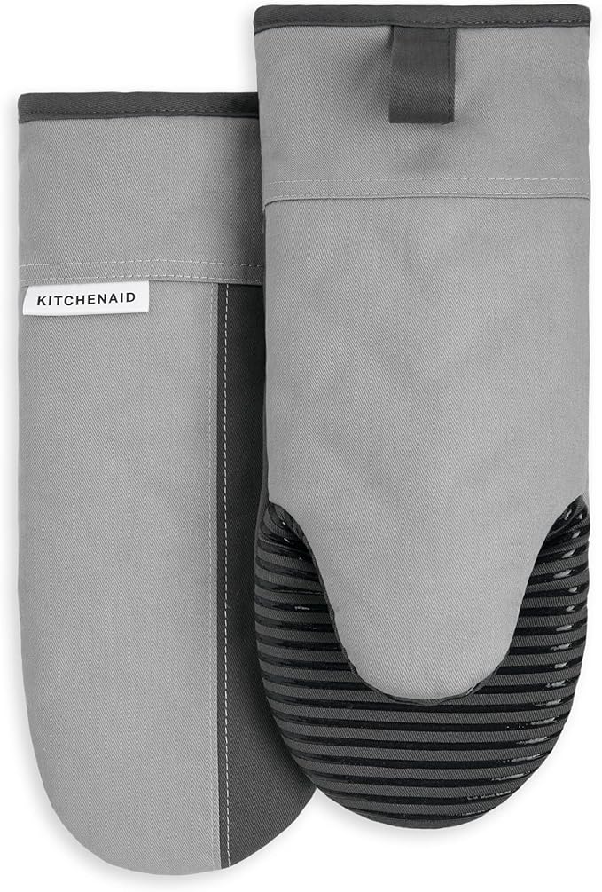 KitchenAid Beacon Two-Tone Non-Slip Oven Mitt Set, Cool Grey/Frost Grey, 5.75"x13", 2 Piece