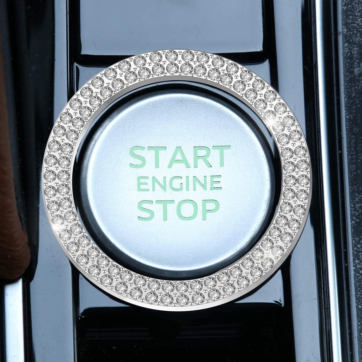 LivTee 1 PCS Crystal Double Rhinestone Car Engine Start Stop Decoration Ring, Bling car Accessories, Push to Start Button, Key Ignition & Knob Bling Ring, White