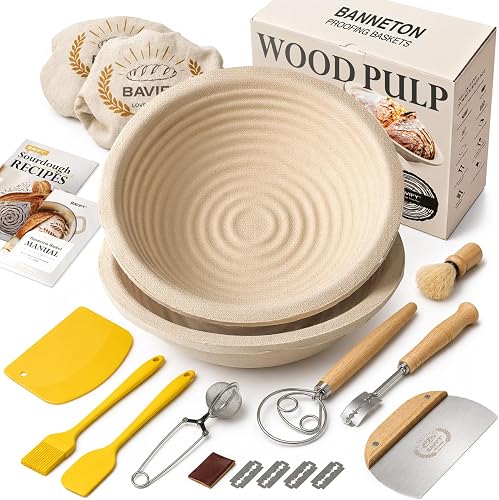 BAVIFY Sourdough Starter Kit, Banneton Bread Proofing Baskets Set