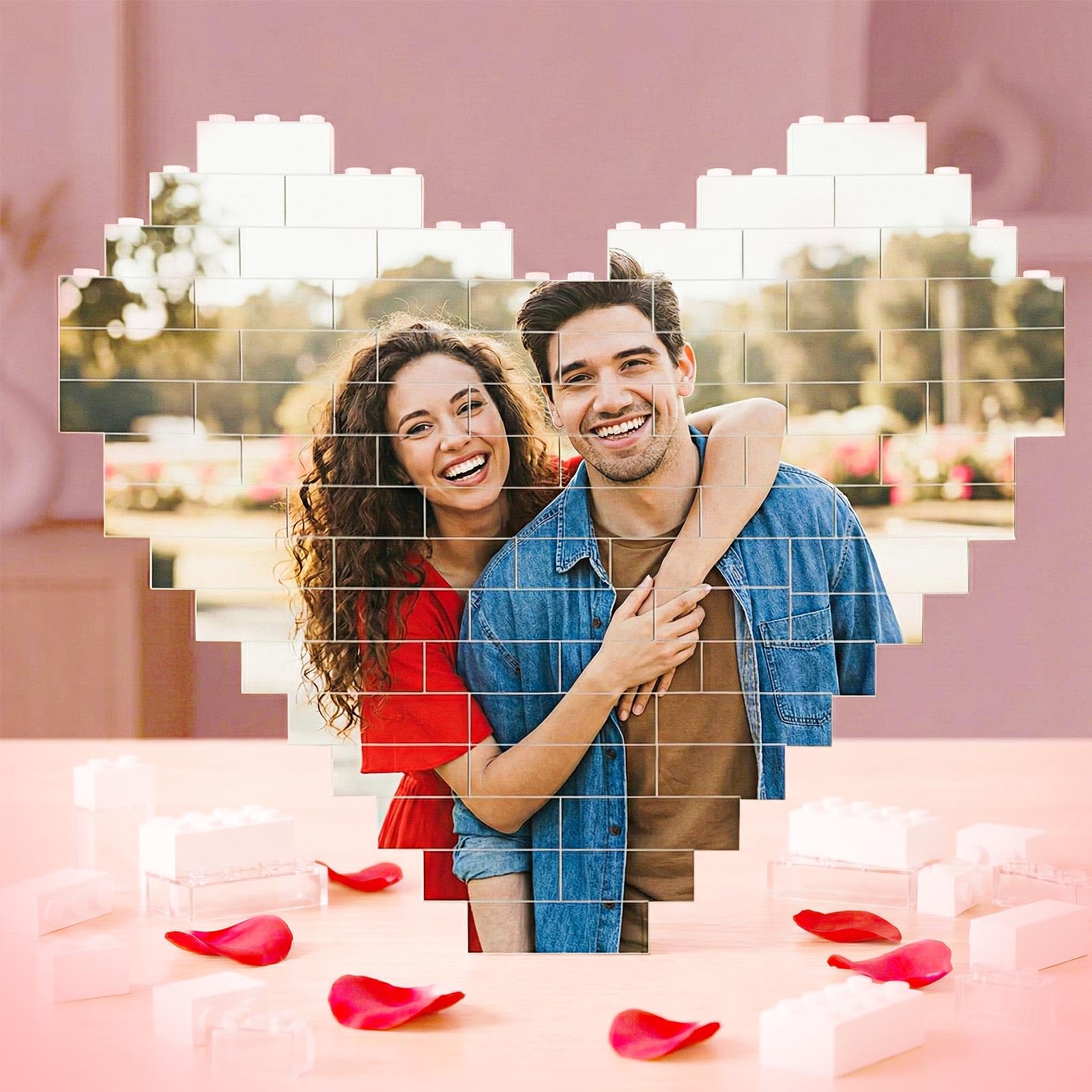 VEELU Custom Building Brick Personalized Photo Block Puzzle Valentines Day Gifts Building Block Family Portrait Photograph DIY Gifts for Women, Men,