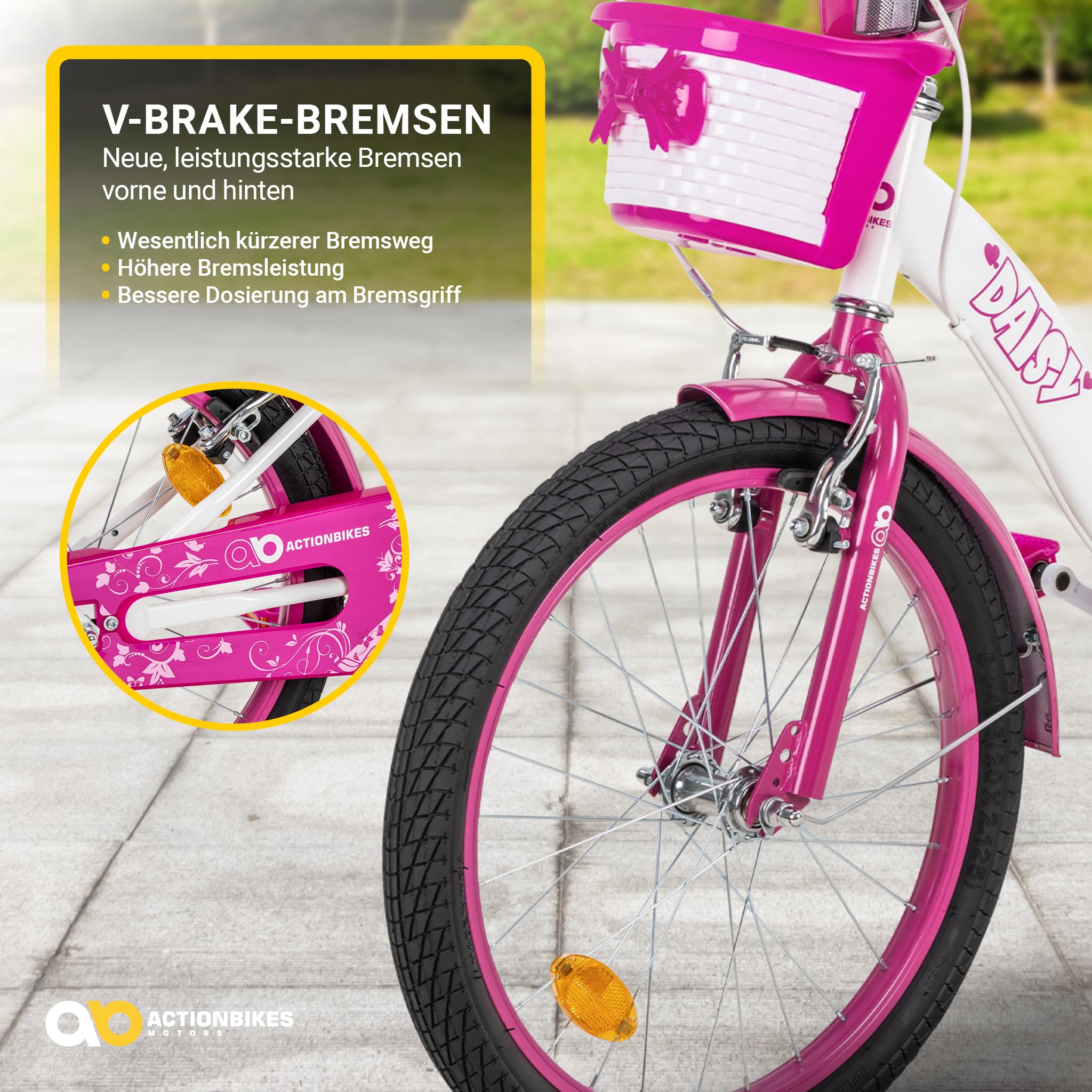 Actionbikes Kinderfahrrad Daisy | 12 16 20 Zoll - V-Brake Bremsen - Fahrrad für Kinder von 2-9 Jahren - Schutzblech v. / h - Kinder Fahrrad für Mädchen & Jungen - Fahrräder - Bicycle - Kinderrad