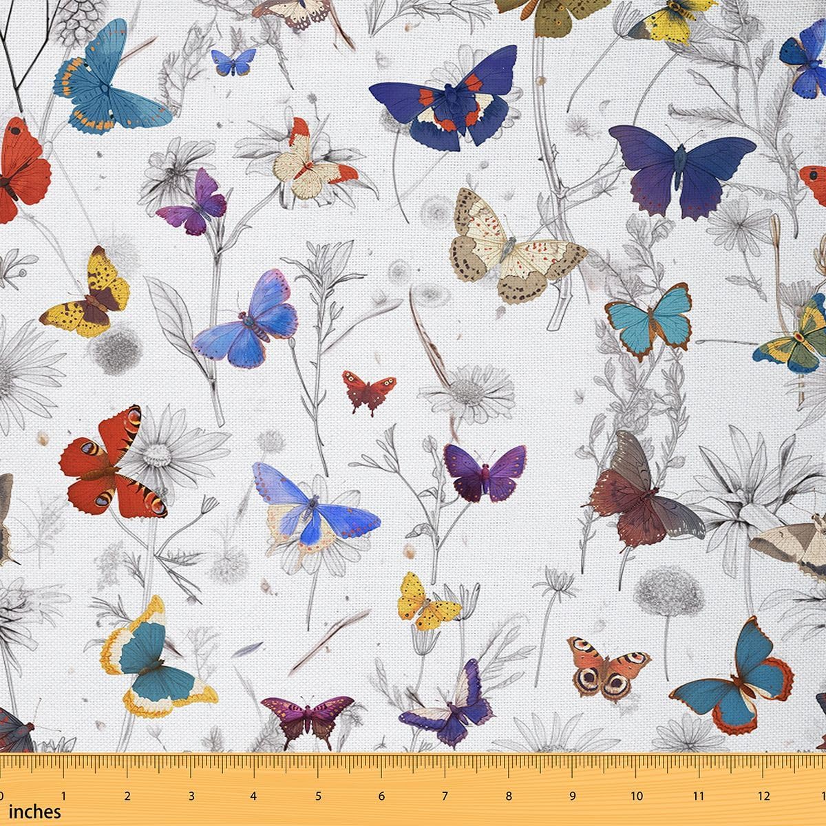 Colorful Butterfly Upholstery Fabric for Chairs, Dahlia Flower Fabric by The Yard, Wild Animals Floral Decor Fabric, Leaves Indoor Outdoor Fabric, Watercolor DIY Art Waterproof Fabric, 5 Yards