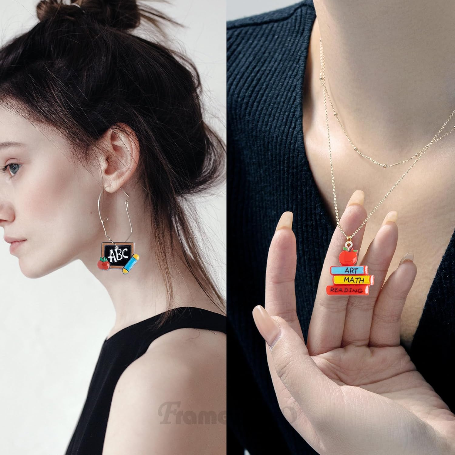 Framendino, 60 Pack Best Teacher or Student Charms Blackboard Book Apple Shape Pendant Charm for DIY Jewelry Making - Image 4