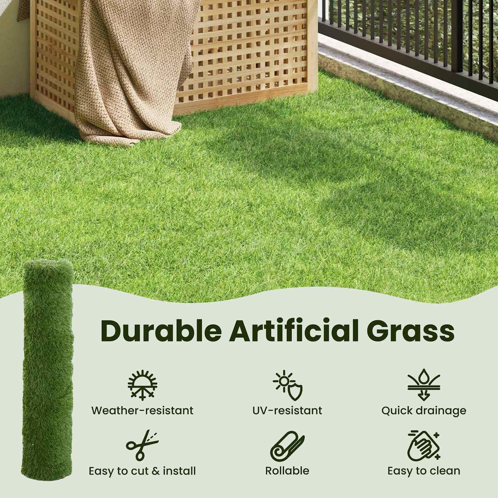 vidaXL Erba artificiale Verde 1 x 8 m, 50 mm PP e PE, Tappeto da giardino, resistente alle intemperie, per esterni, in stile erba sintetica beige, drena velocemente